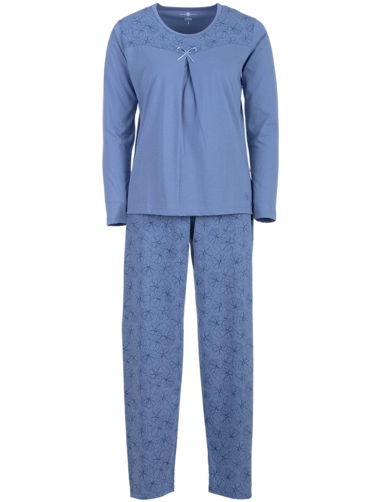 zeitlos Schlafanzug Pyjama Set Langarm - Blüten Floral Kellerfalte blau
