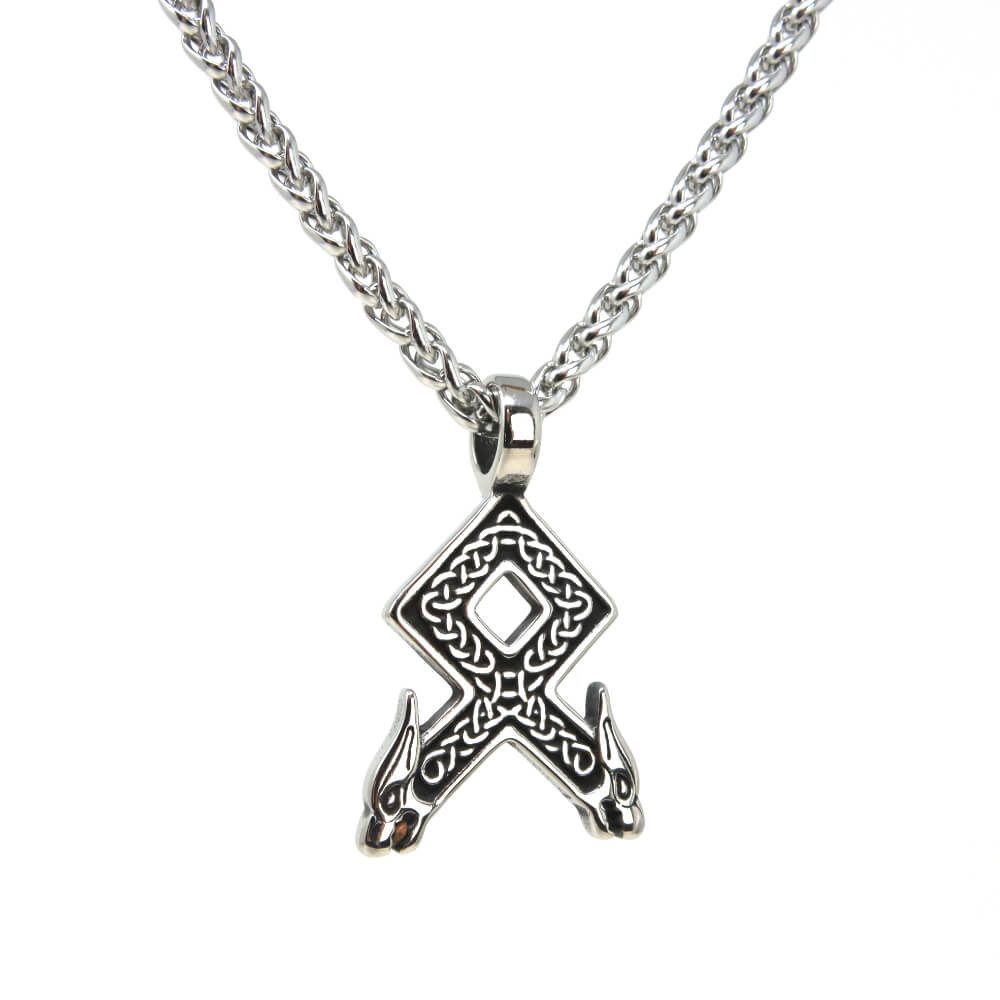 DALMARO Kette mit Anhänger Lederkette Edelstahlkette 316L OTHALA, Herren Halskette Biker / Wikinger Kette - Schmuckbox