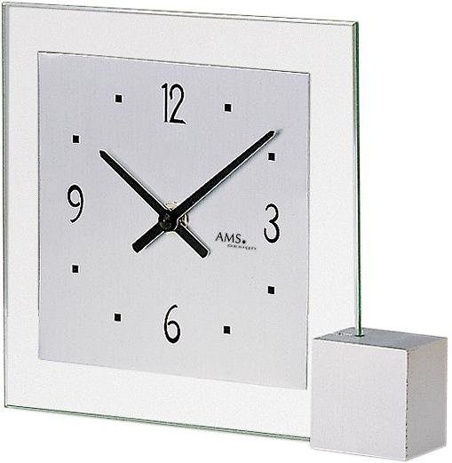 AMS Tischuhr T102 Quarzuhr, Holzsockel, Wohnzimmer, Esszimmer,Made in Germany