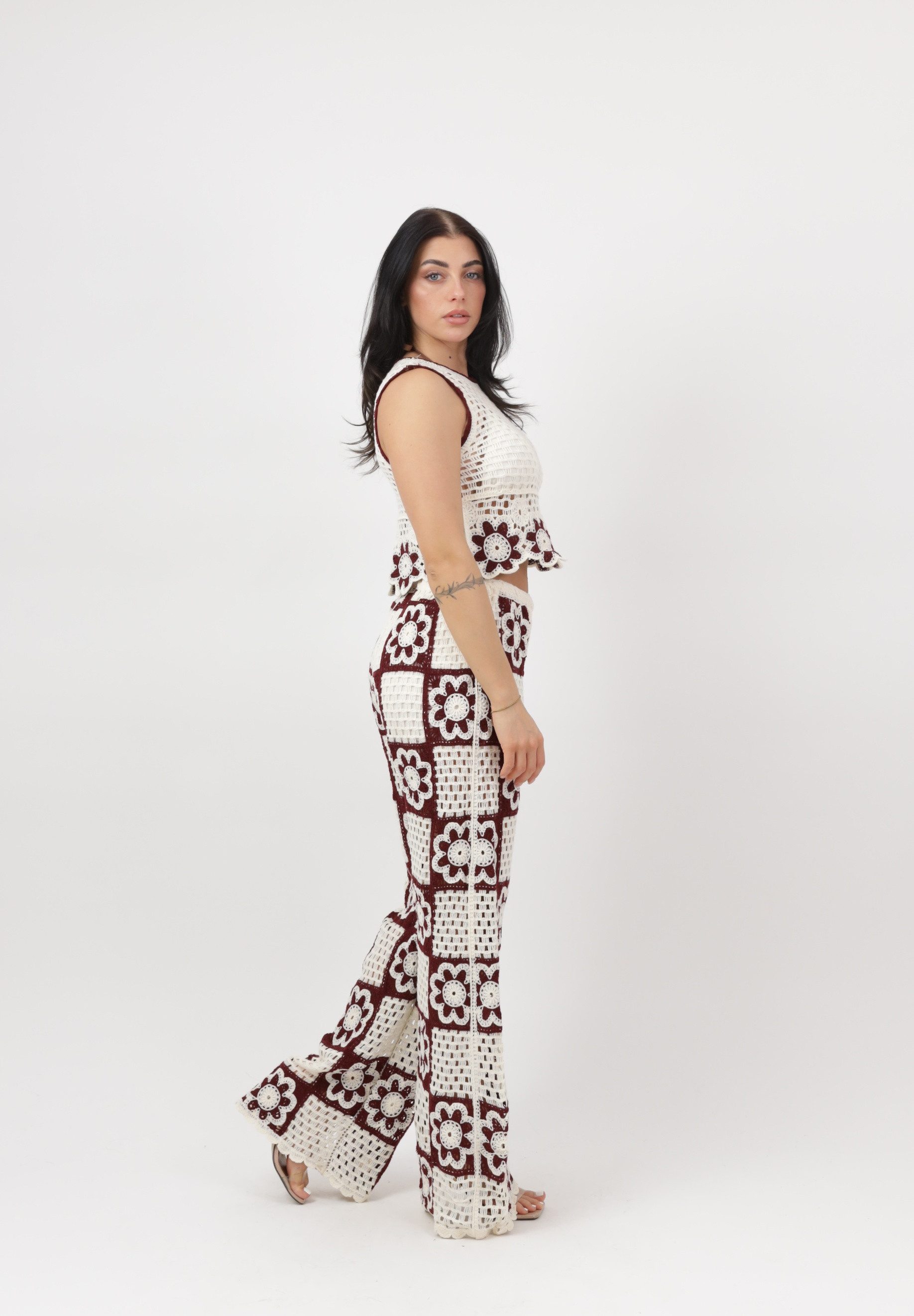 Cherry KoKo Top & Hose Damen Sommer Zweiteiler aus Häkeloptik mit Crop-Top und weiter Hose (2-tlg., 2)