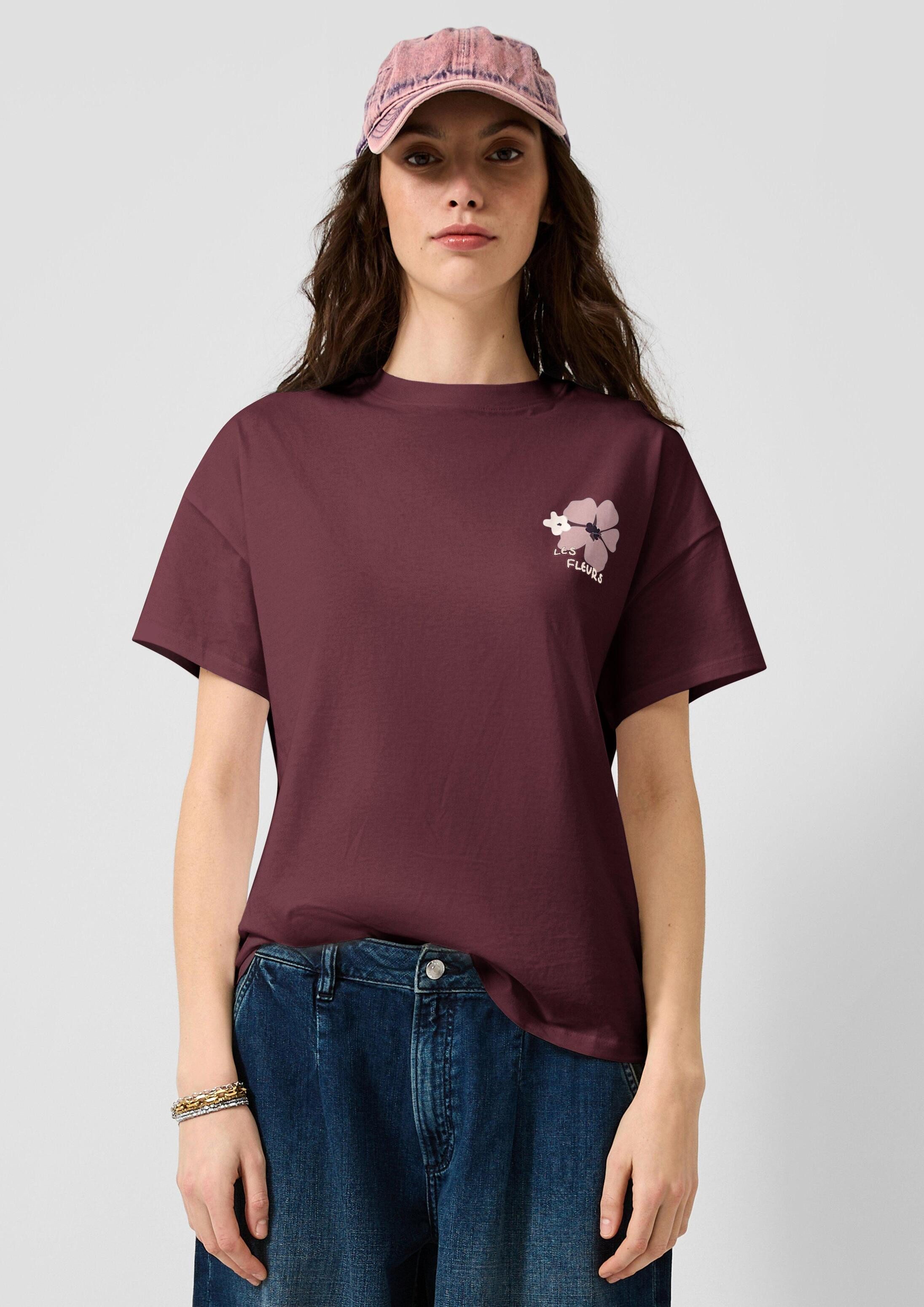 QS Kurzarmshirt T-Shirt Baumwollshirt mit Rücken- und Frontprint
