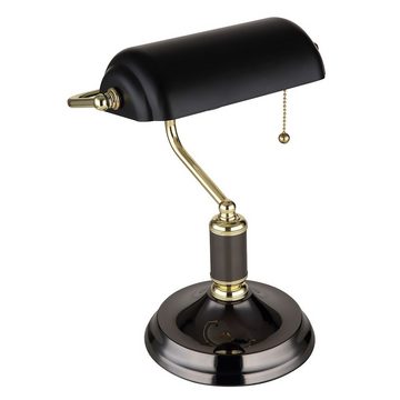 Globo Schreibtischlampe, Leuchtmittel nicht inklusive, Schreibtischlampe Bankerlampe Tischleuchte anthrazit gold H 34 cm