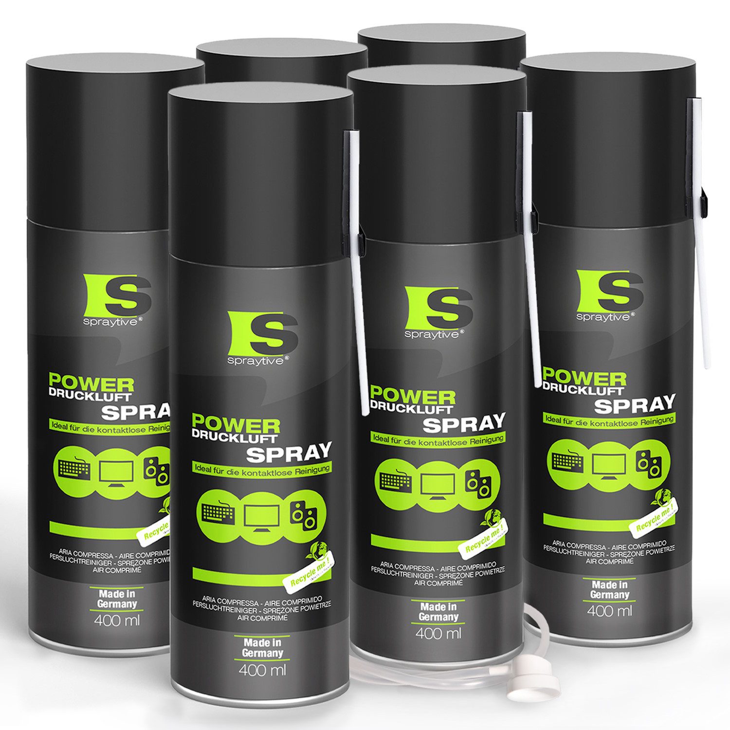 Spraytive 6x 400ml Druckluftspray - Druckluftreiniger Air Duster Luftdruckspray Druckluftreiniger (Made in Germany)