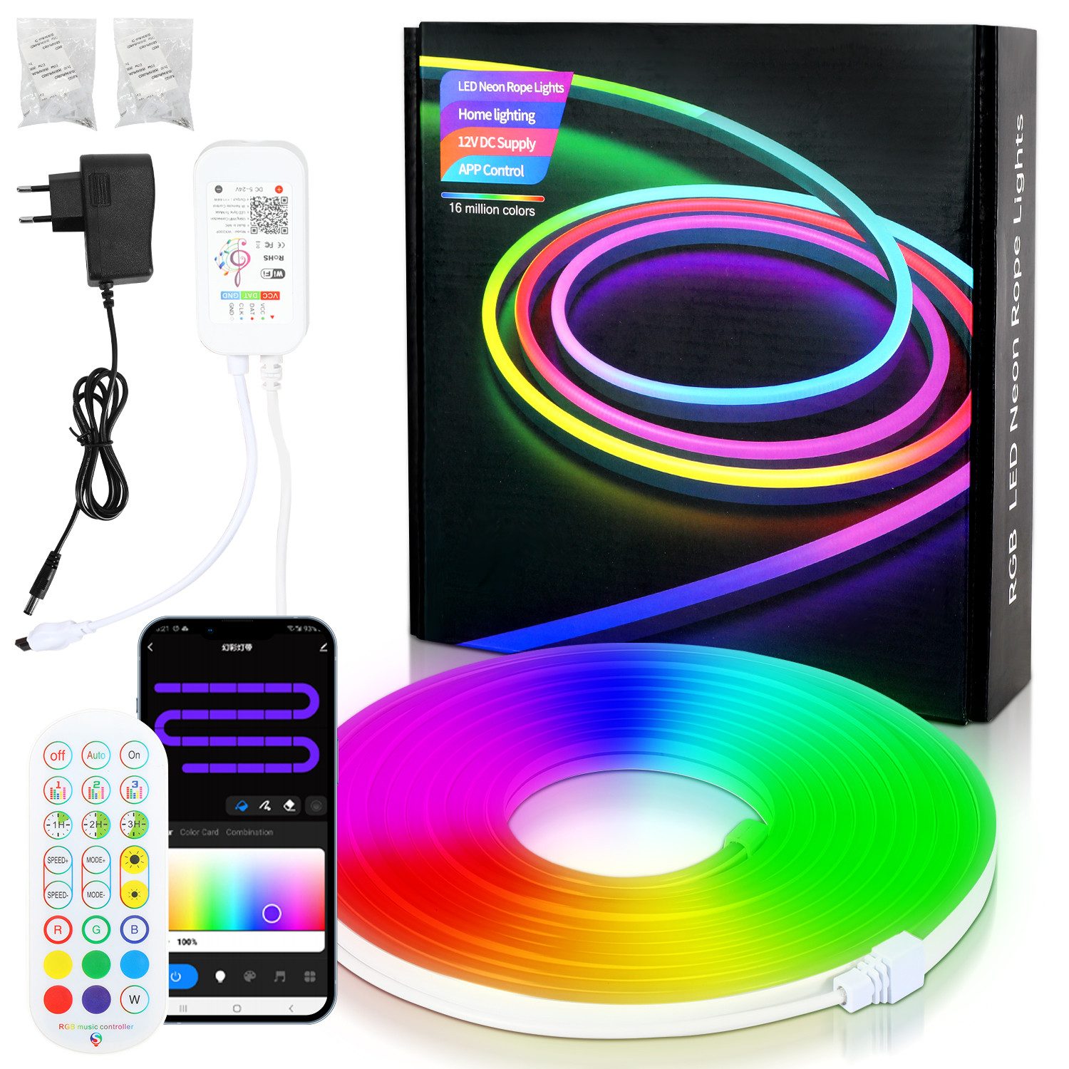 Clanmacy LED-Streifen 5M Neon LED Streifen RGBIC WIFI APP Steuerung Neon LE günstig online kaufen