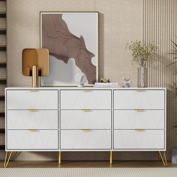 UEV Kommode mit Schublanden, Modernes Sideboard, TV Board (2 Packung, Schrank für Wohnzimmer Schlafzimmer,Flur), 150x34x74cm, Aufbewahrungsschrank, Schmal kommode, Buffet