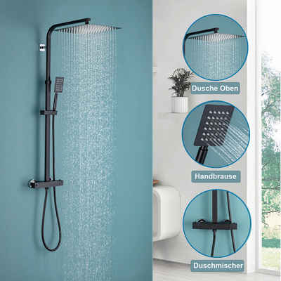 Auralum Duschsystem mit Thermostat Duscharmatur Regendusche Duschset Duschsäule Dusche, mit Quadrat Regenbrause 30 x 30 cm