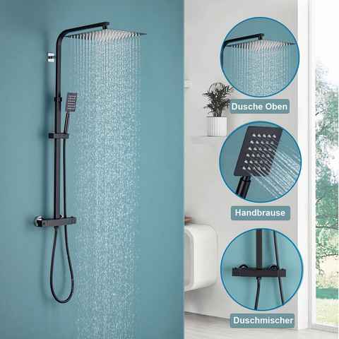 AuraLum pro Duschsystem mit Thermostat Duscharmatur Regendusche Duschset Duschsäule Dusche, mit Quadrat Regenbrause 30 x 30 cm