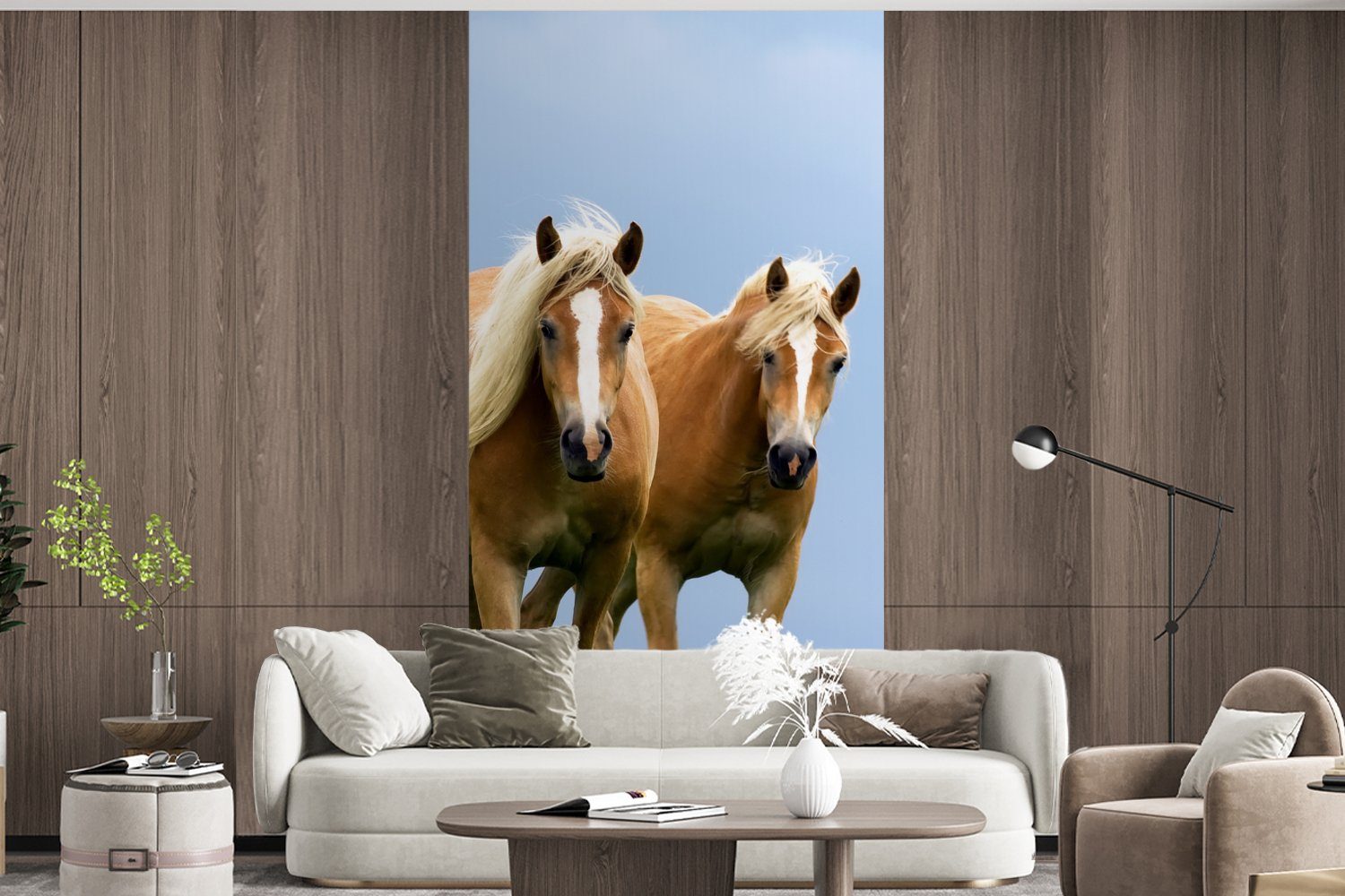 MuchoWow Fototapete (2 St), Küche, Vliestapete Luft, Wohnzimmer - bedruckt, Fototapete Matt, - Schlafzimmer Gras für Pferde
