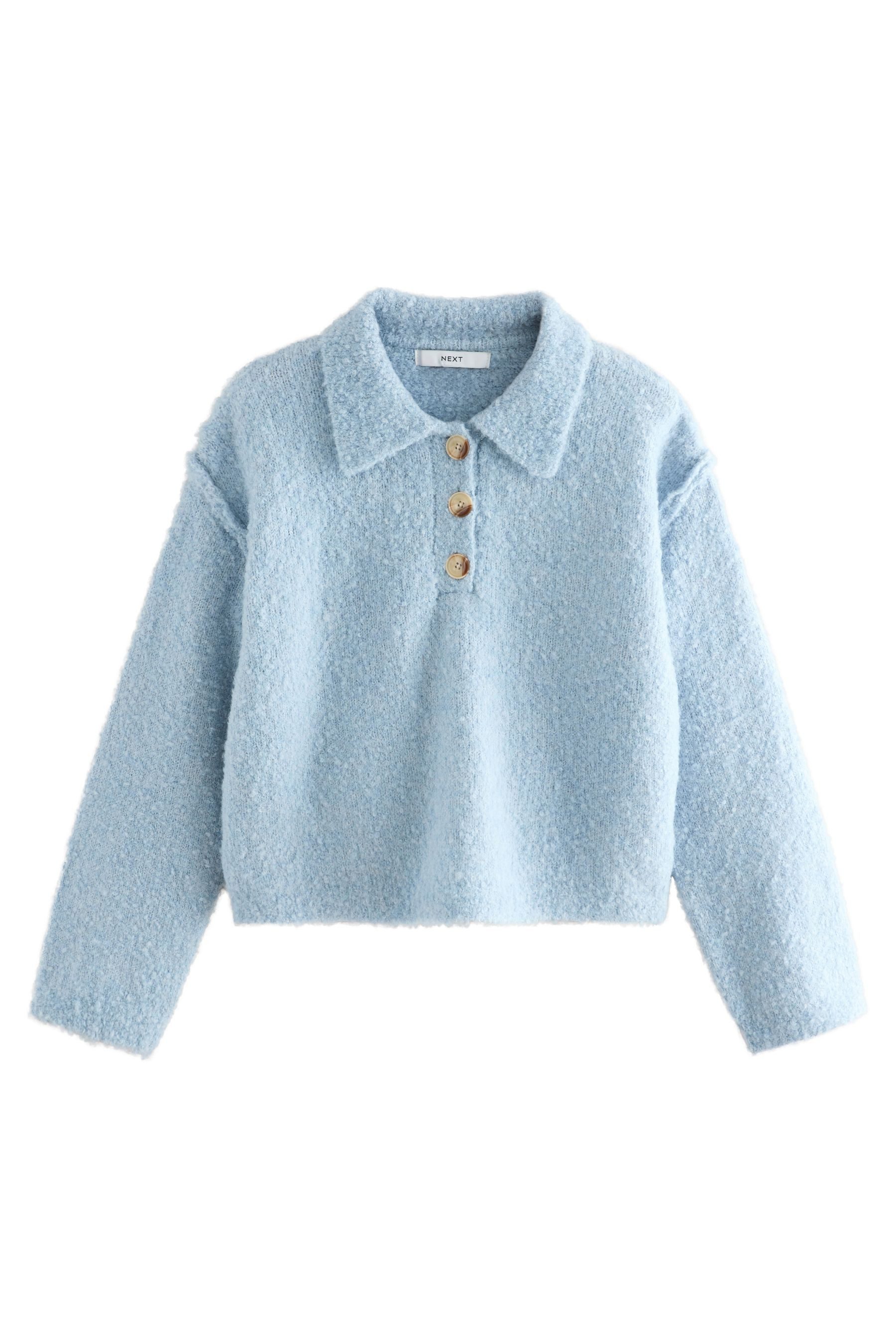 Next Strickpullover Gerippter, langärmeliger Bouclé-Polopullover (1-tlg) günstig online kaufen