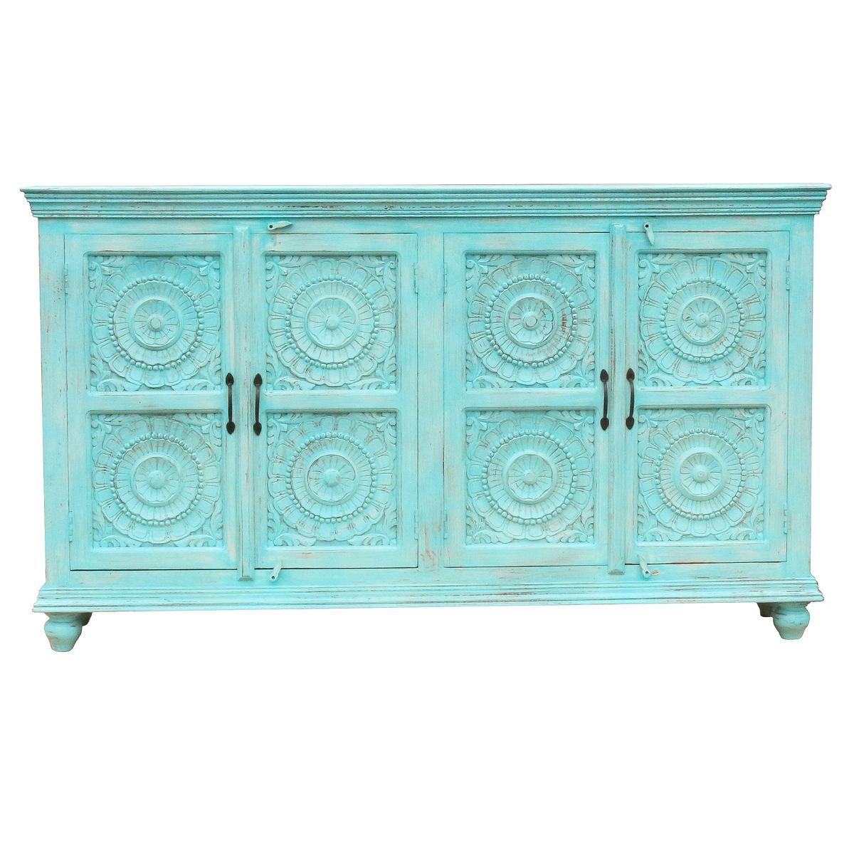 Oriental Galerie Unterschrank Türkises Sideboard Konsole Desna Indien 180 cm Indien Handarbeit