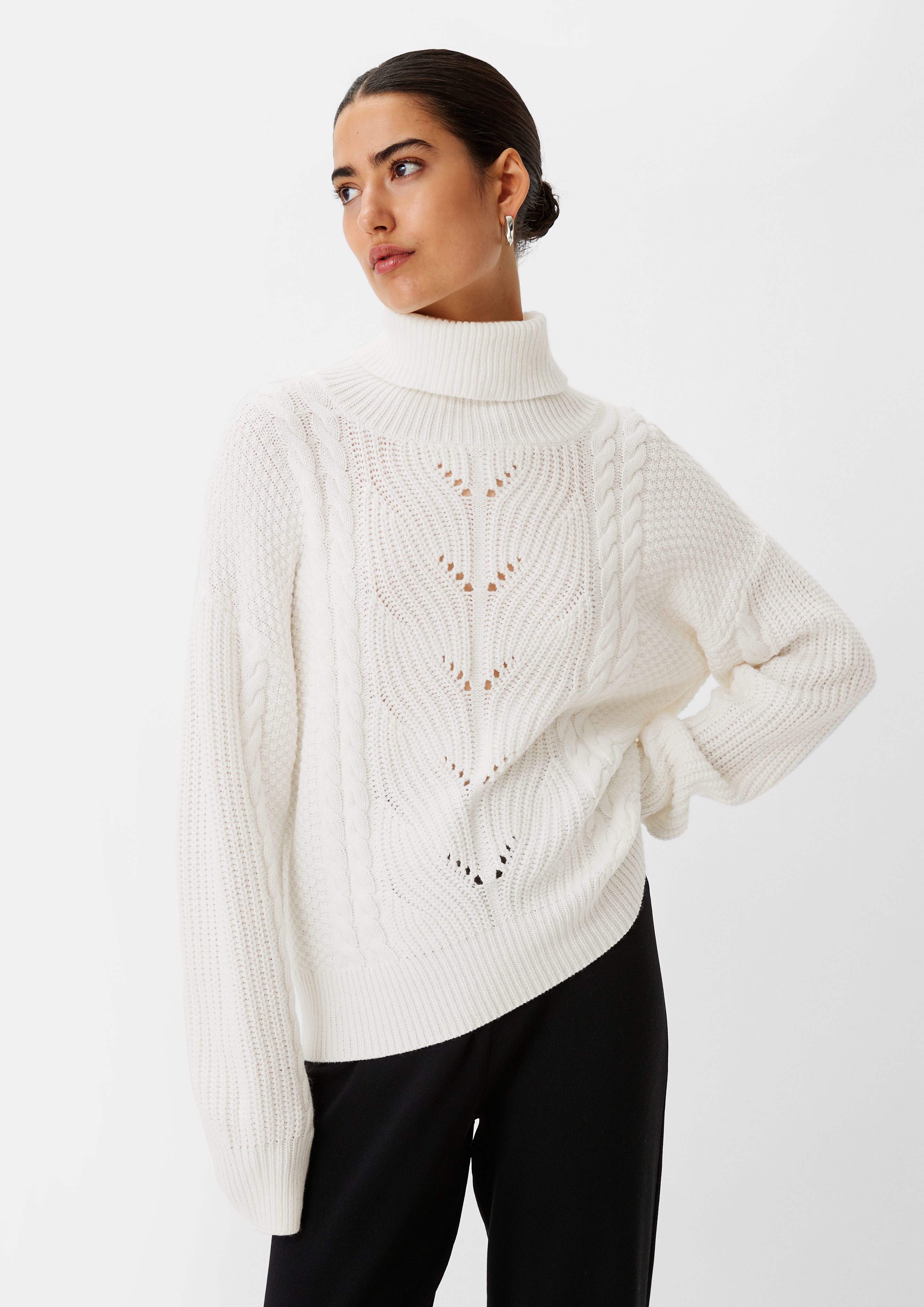 Langarmshirt Strickpullover mit Ajour-Muster
