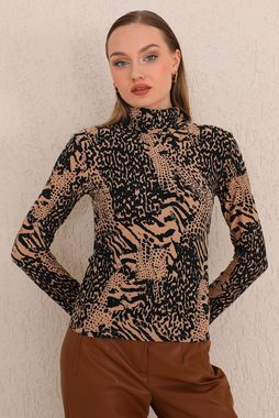 Bongual Rollkragenshirt Longsleeve Leopard Animal Print samtweich