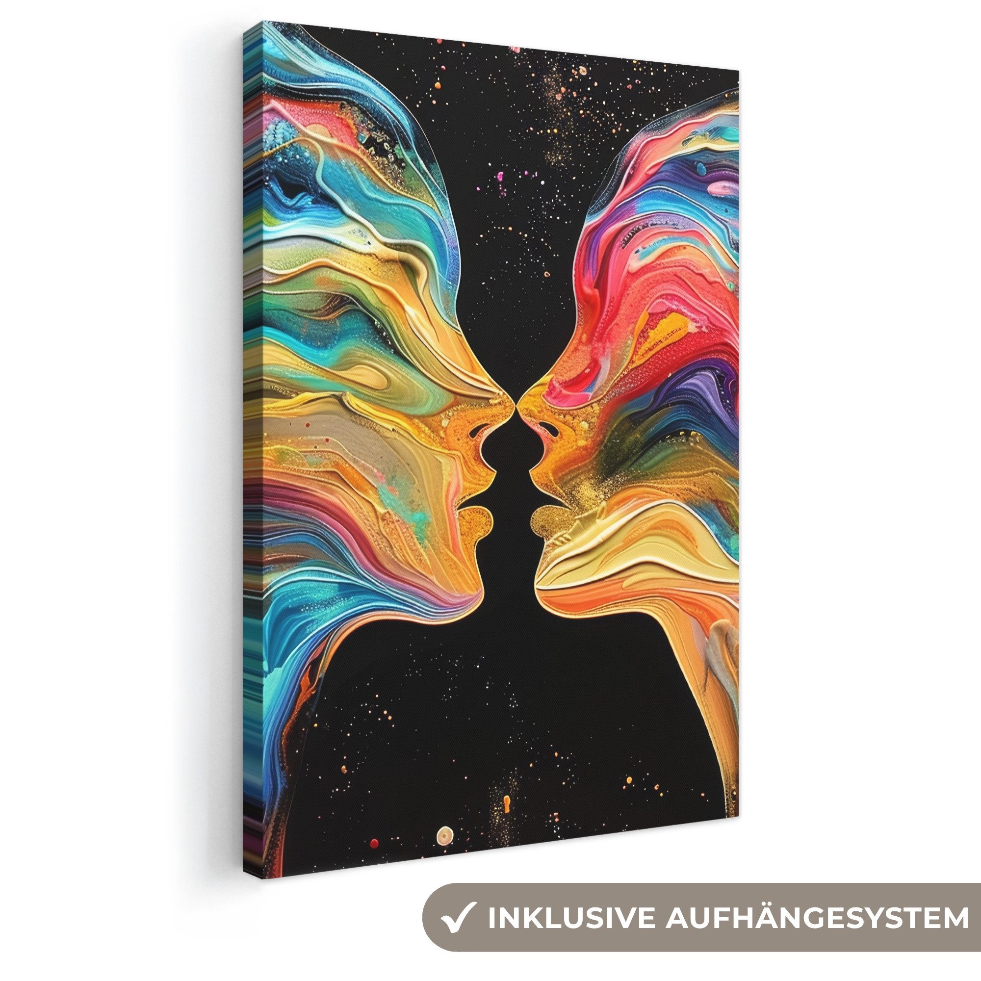 OneMillionCanvasses® Leinwandbild Kunst - Bunt - Frau - Kunst - Abstrakt - Gesichter, Fotodruck (1 St), Leinwand Canvas Wandbild, Wanddekoration 20x30 cm