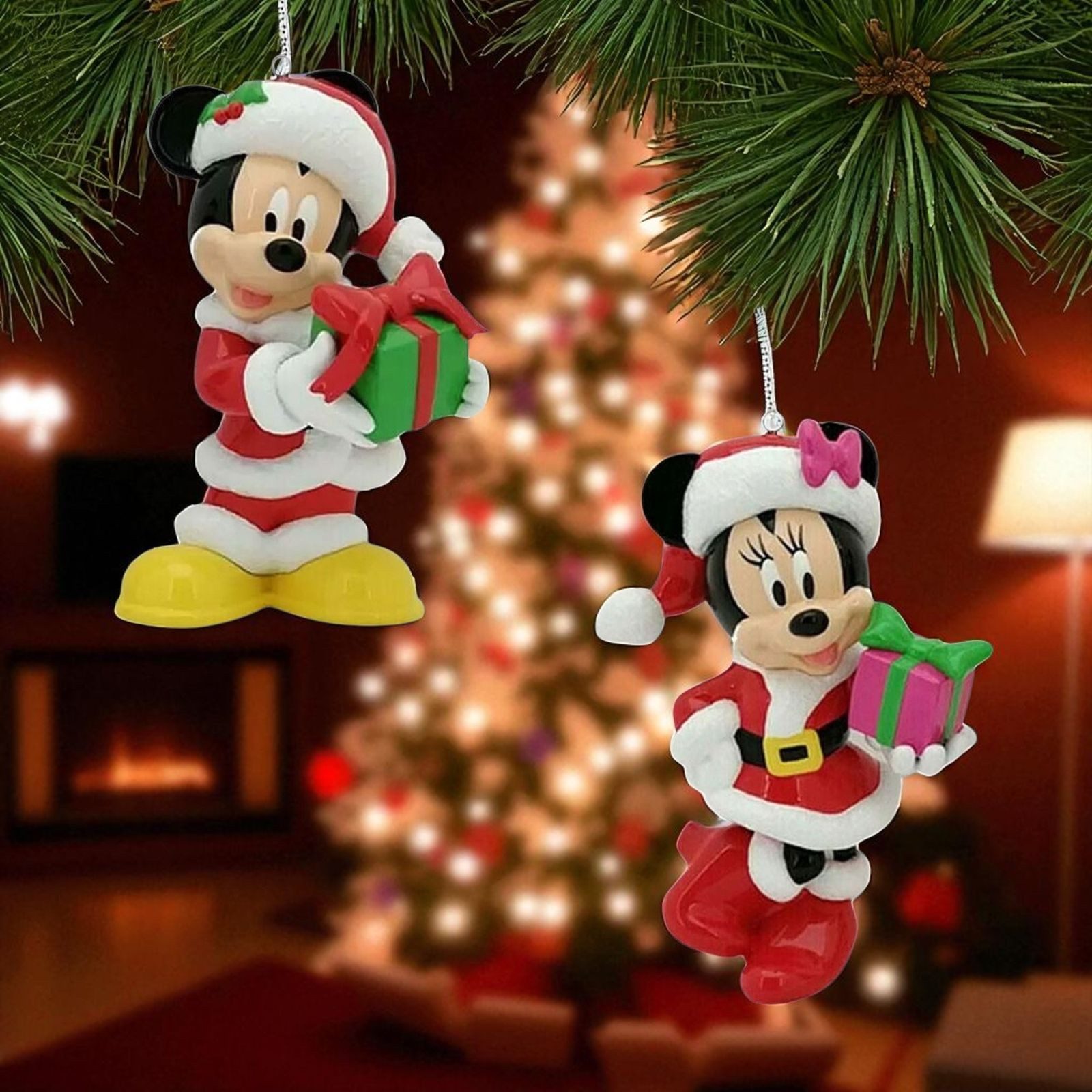 Disney Weihnachtsfigur 2er Set Christbaumfigur 9cm 3D Mickey + Minnie Mouse Weihnachtskugel