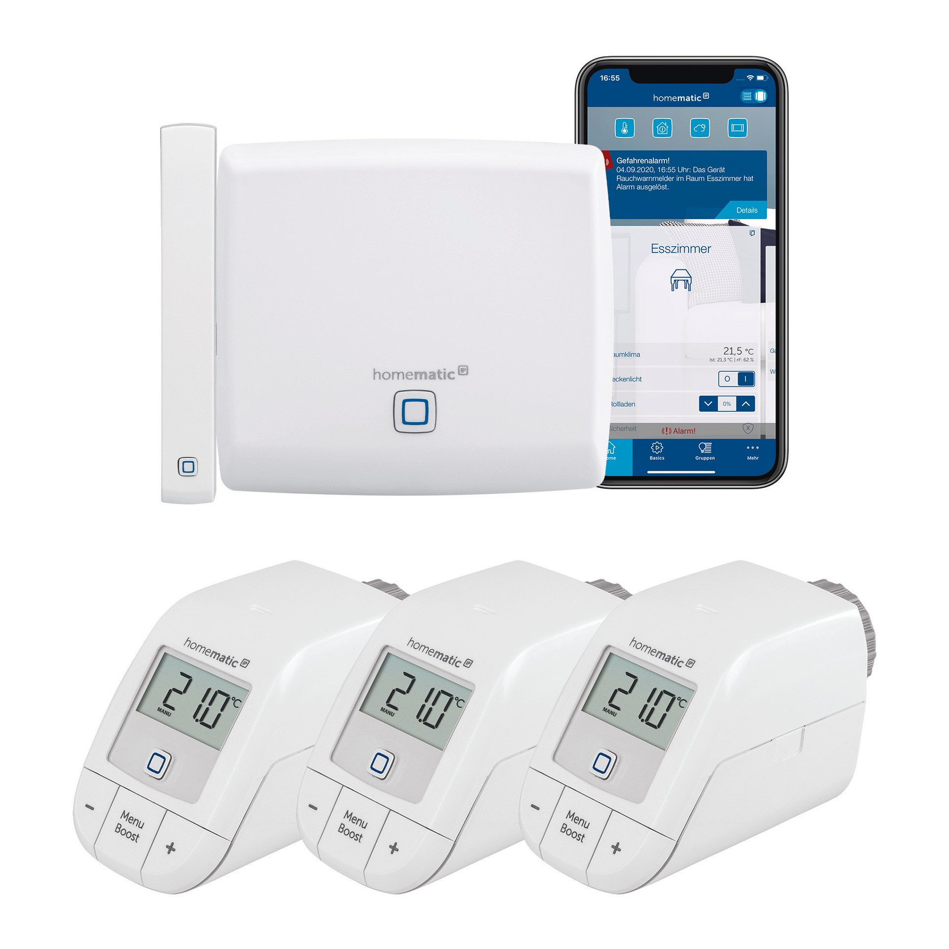 Heizkörperthermostat Access Point + 3x Thermostat basic + Fenster-Türkontakt optisch