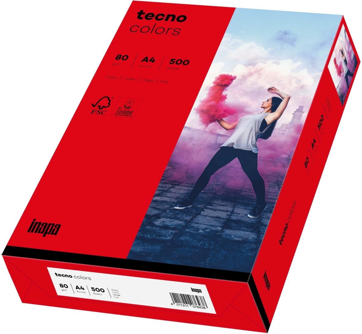 INAPA Kopierpapier Multifunktionspapier tecno colors A4 80g/qm VE=5x500 Blatt intensivrot