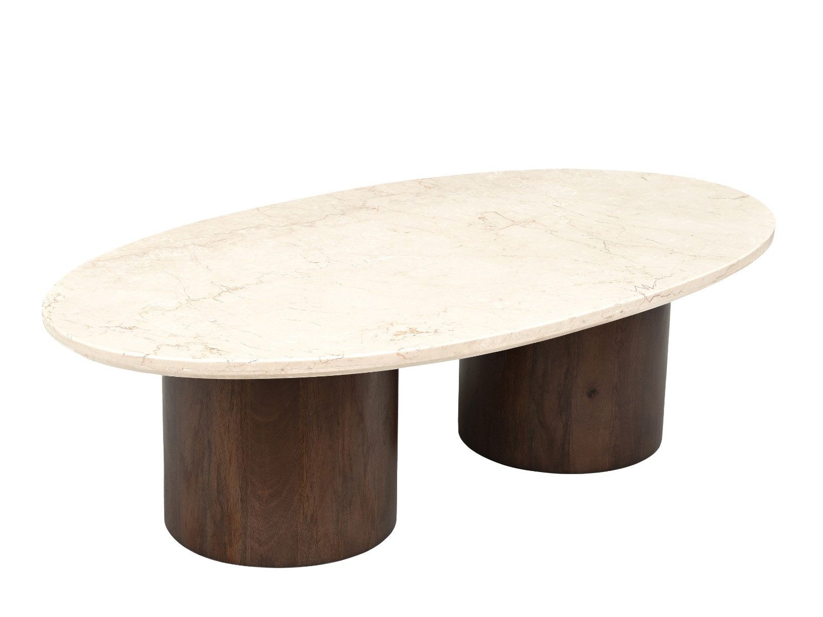 Maison ESTO Couchtisch NACERA oval Naturstein Mangoholz braun 120 cm, Tischplatte aus echtem Naturstein, Säulenfüße aus massivem Mangoholz – Bild 2 von 5