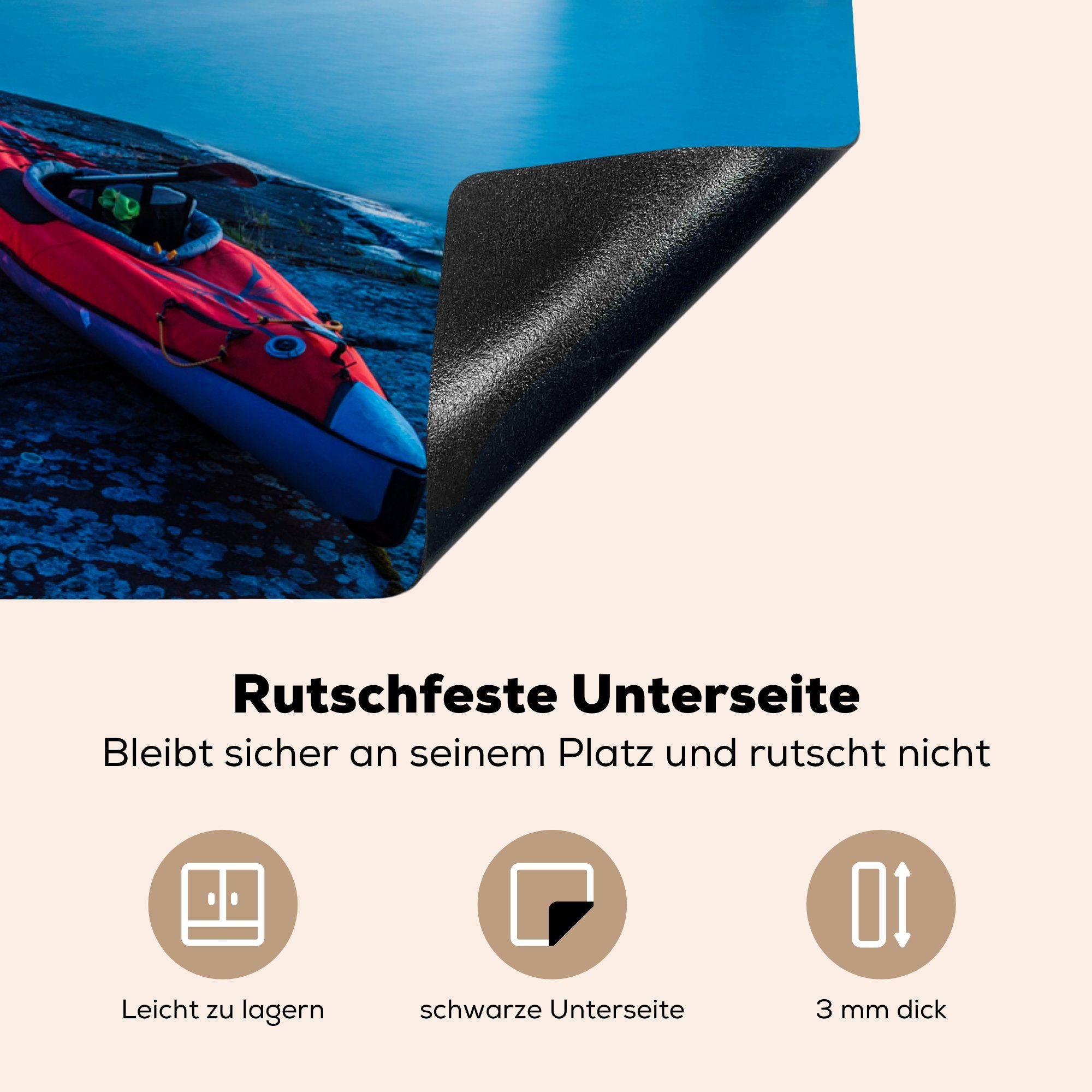 Zelt tlg), Vinyl, (1 küche, Küste, für MuchoWow 81x52 Herdblende-/Abdeckplatte und der Induktionskochfeld Kajak Ceranfeldabdeckung an cm, Schutz die