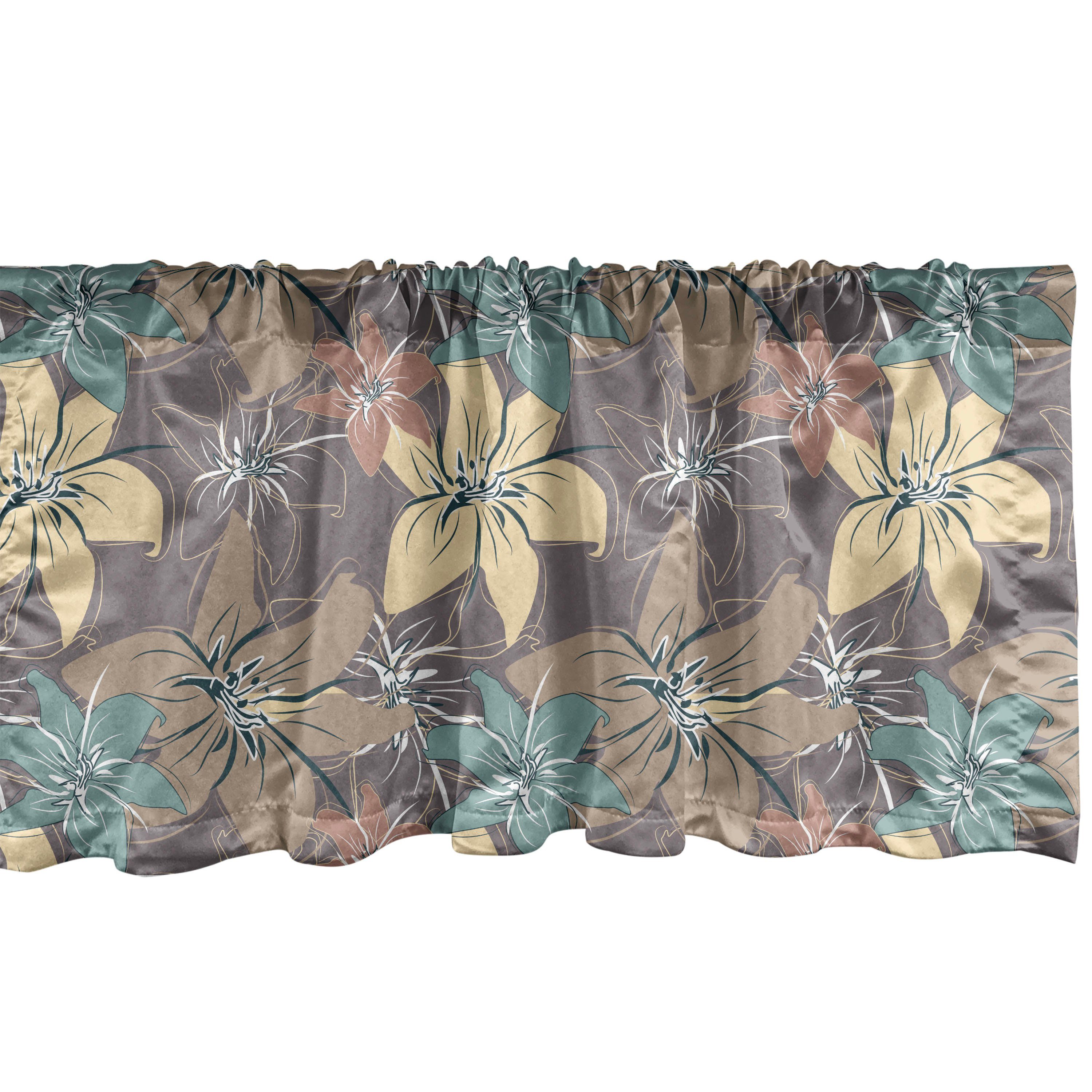 Scheibengardine Vorhang Volant für Küche Schlafzimmer Dekor mit Stangentasche, Abakuhaus, Microfaser, Blumen Blüten im Herbst Farbe