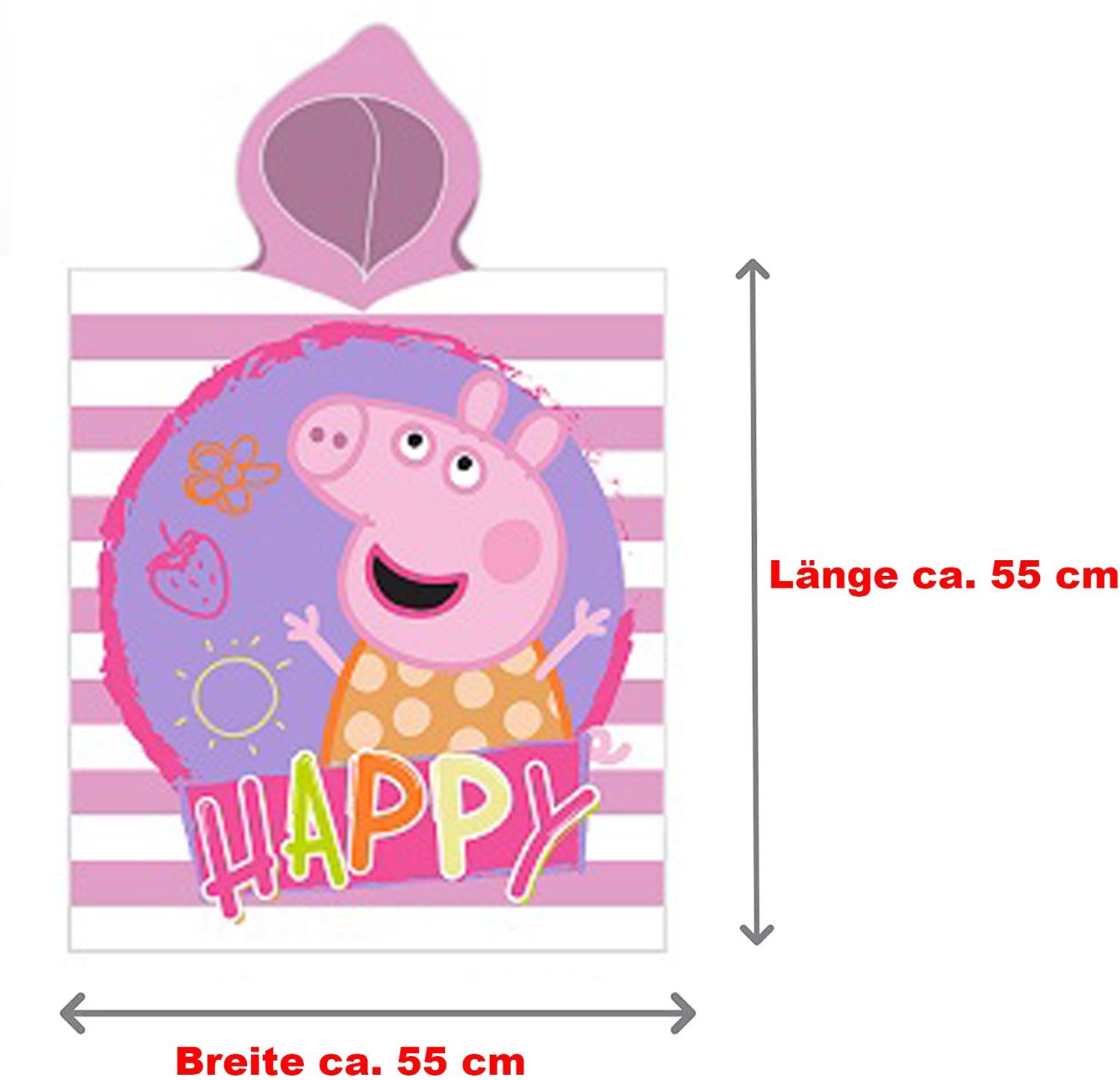 BERONAGE Kapuzenhandtuch Peppa Wutz Pig Kinder Kapuzen Bade-Poncho Happy 55x110 cm, 100% Baumwolle (1-St), Frottee in Velours-Qualität