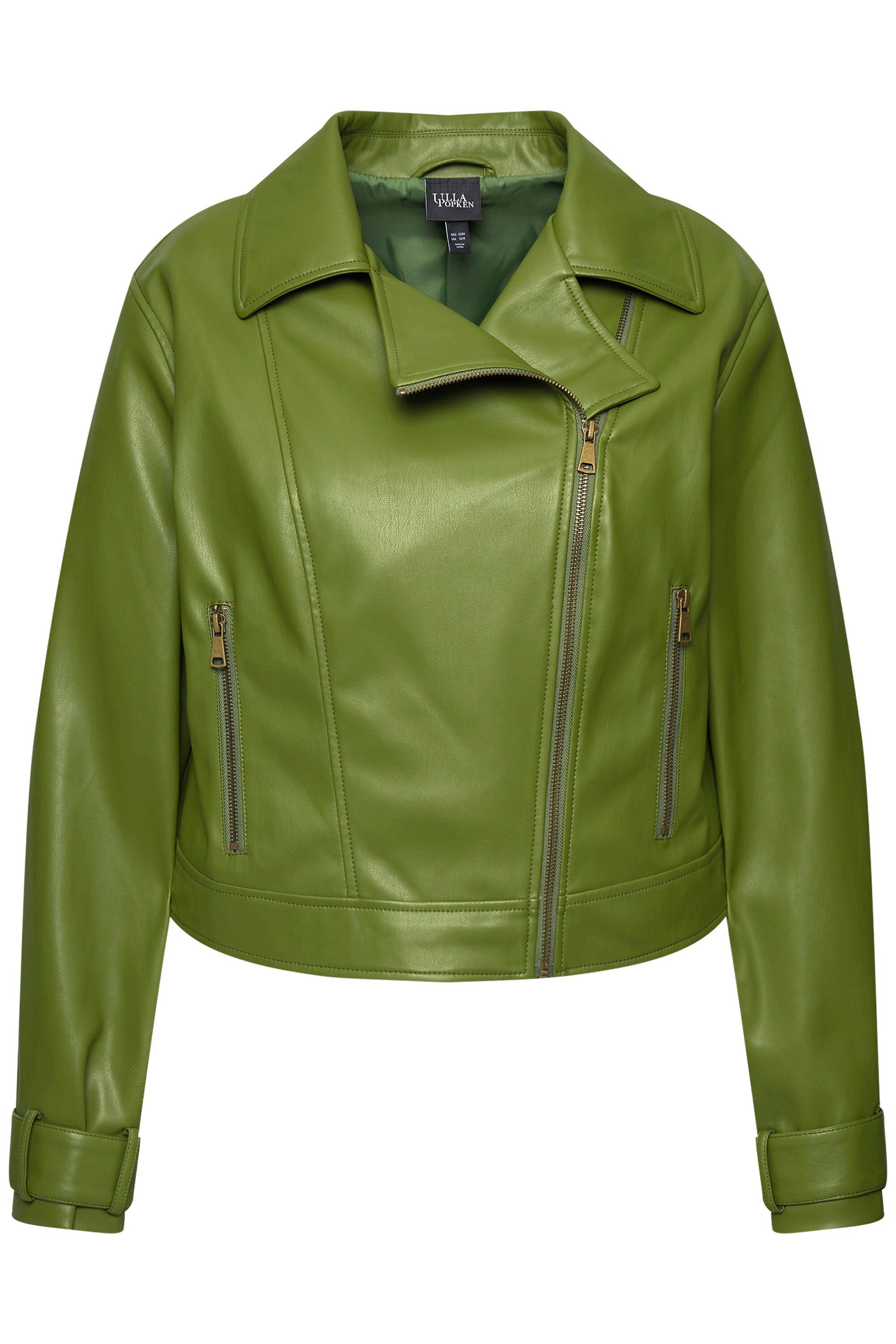 Ulla Popken Lederjacke Bikerjacke Lederoptik Reverskragen günstig online kaufen