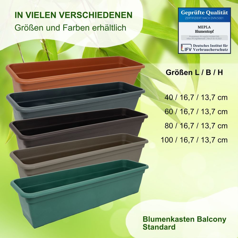 Heimwerkercenter Balkonkasten MePla Blumenkasten Balcony Standard L 40cm, B 16,7cm, Grün, Kunstoff