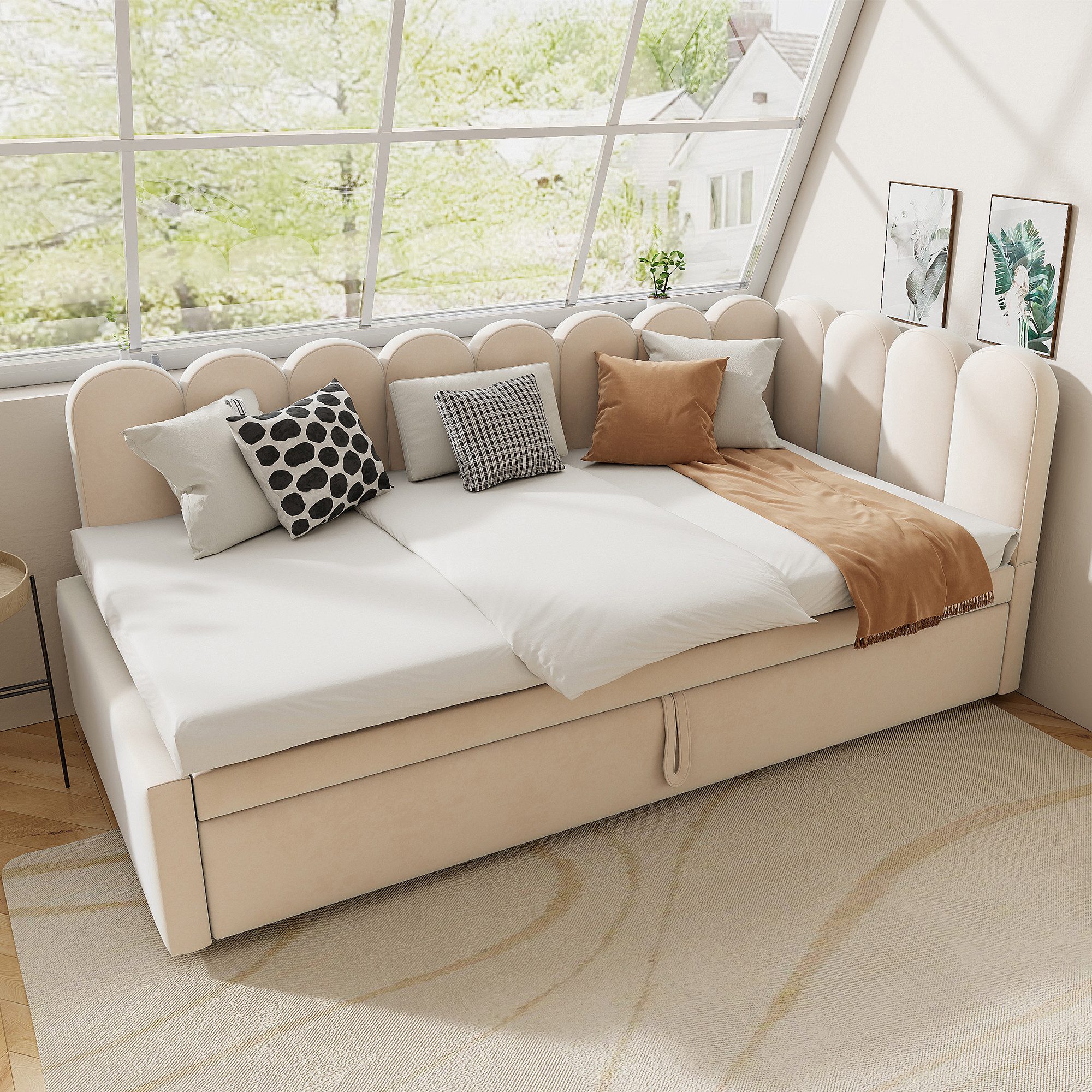 Merax Daybett 90/180x200cm mit Ausziehbett (1 tlg), L-förmiges Schlafsofa P günstig online kaufen