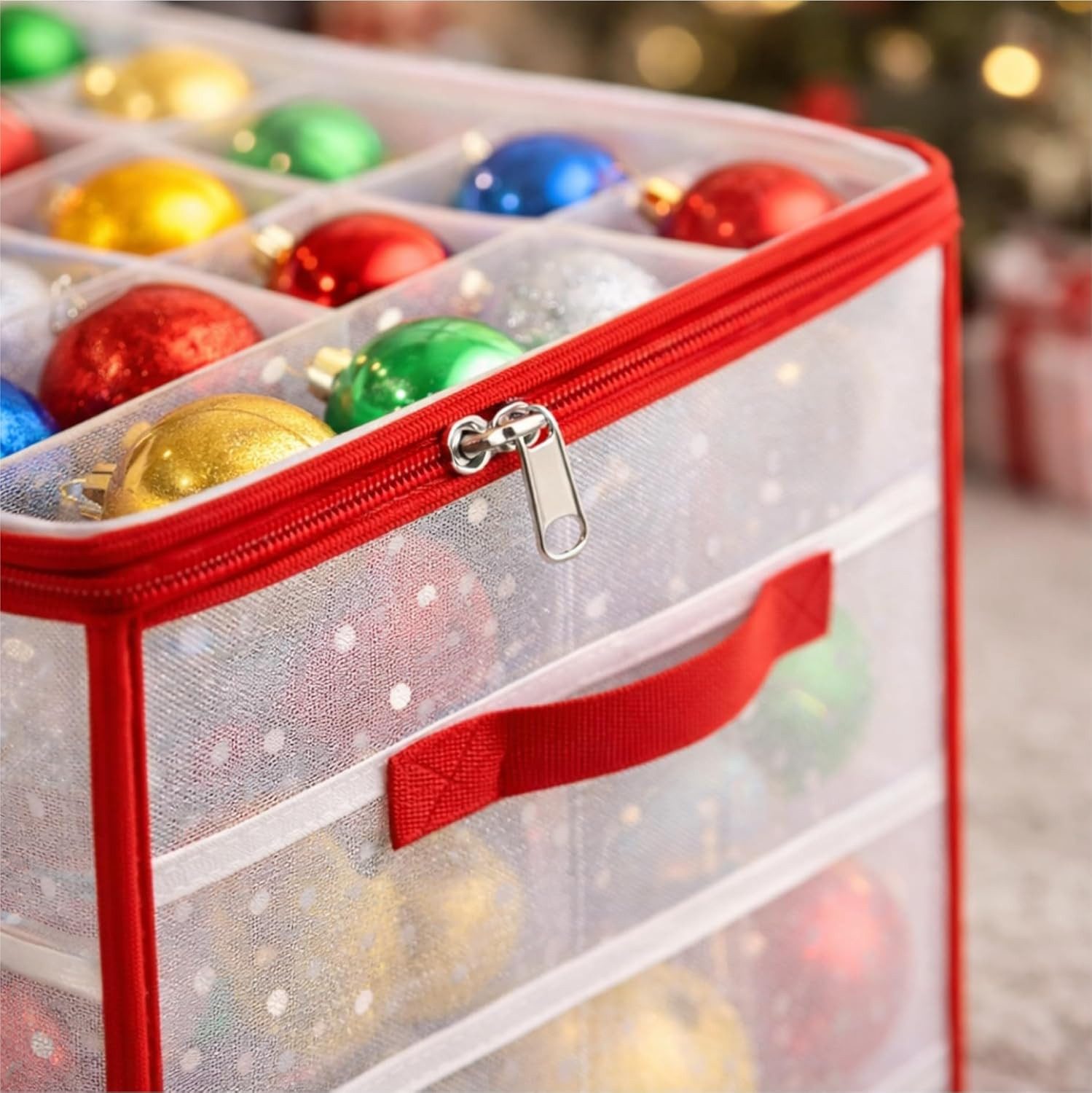 TK Gruppe Christbaumschmuck Aufbewahrungstasche für Weihnachtskugeln mit 66 Fächern (1-tlg) – Bild 4 von 5
