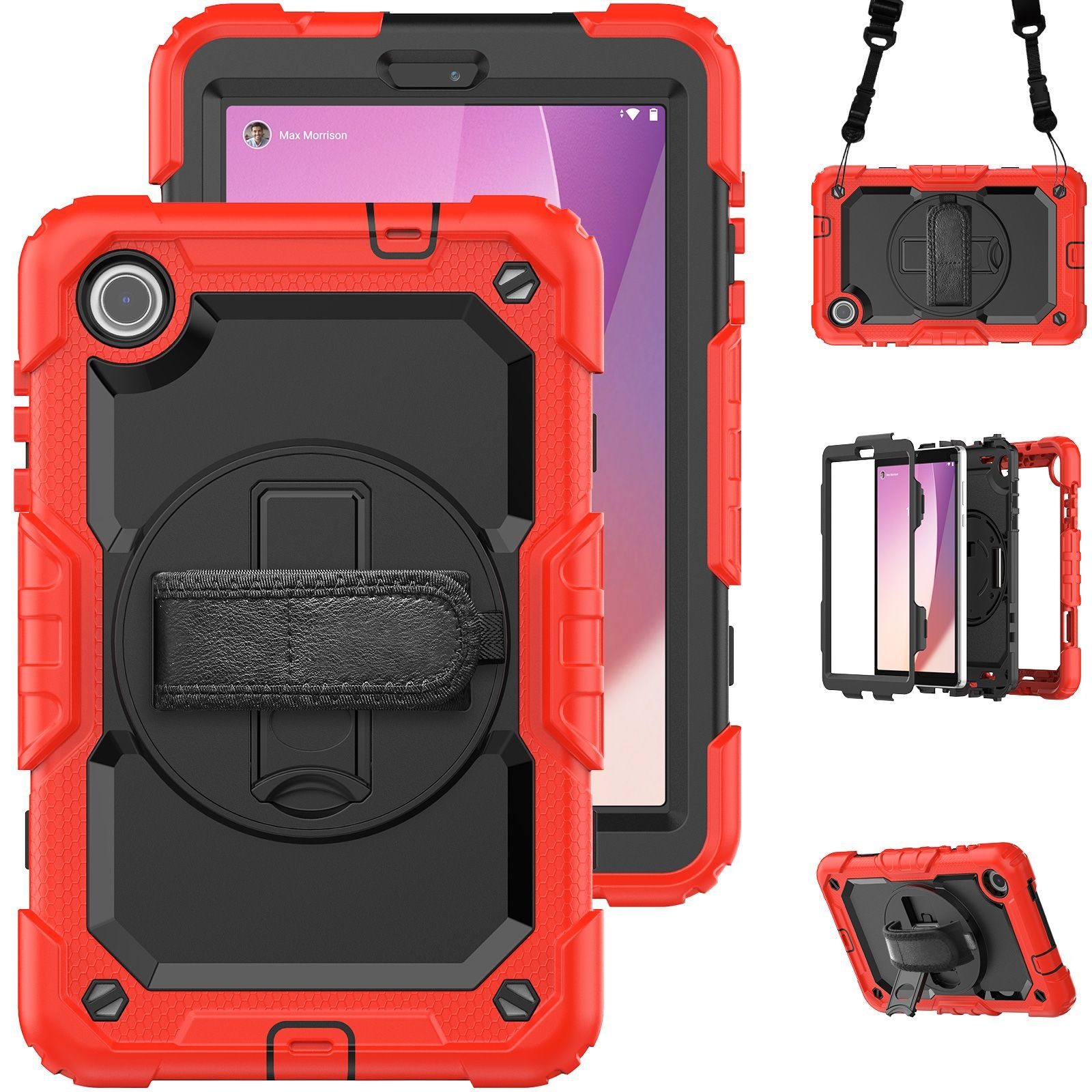 Lobwerk Tablet-Hülle 4in1 Hülle für Lenovo Tab M8 (4th Gen) TB-300FU 2023 8 Zoll, Sturzdämpfung, Aufstellfunktion, Outdoor