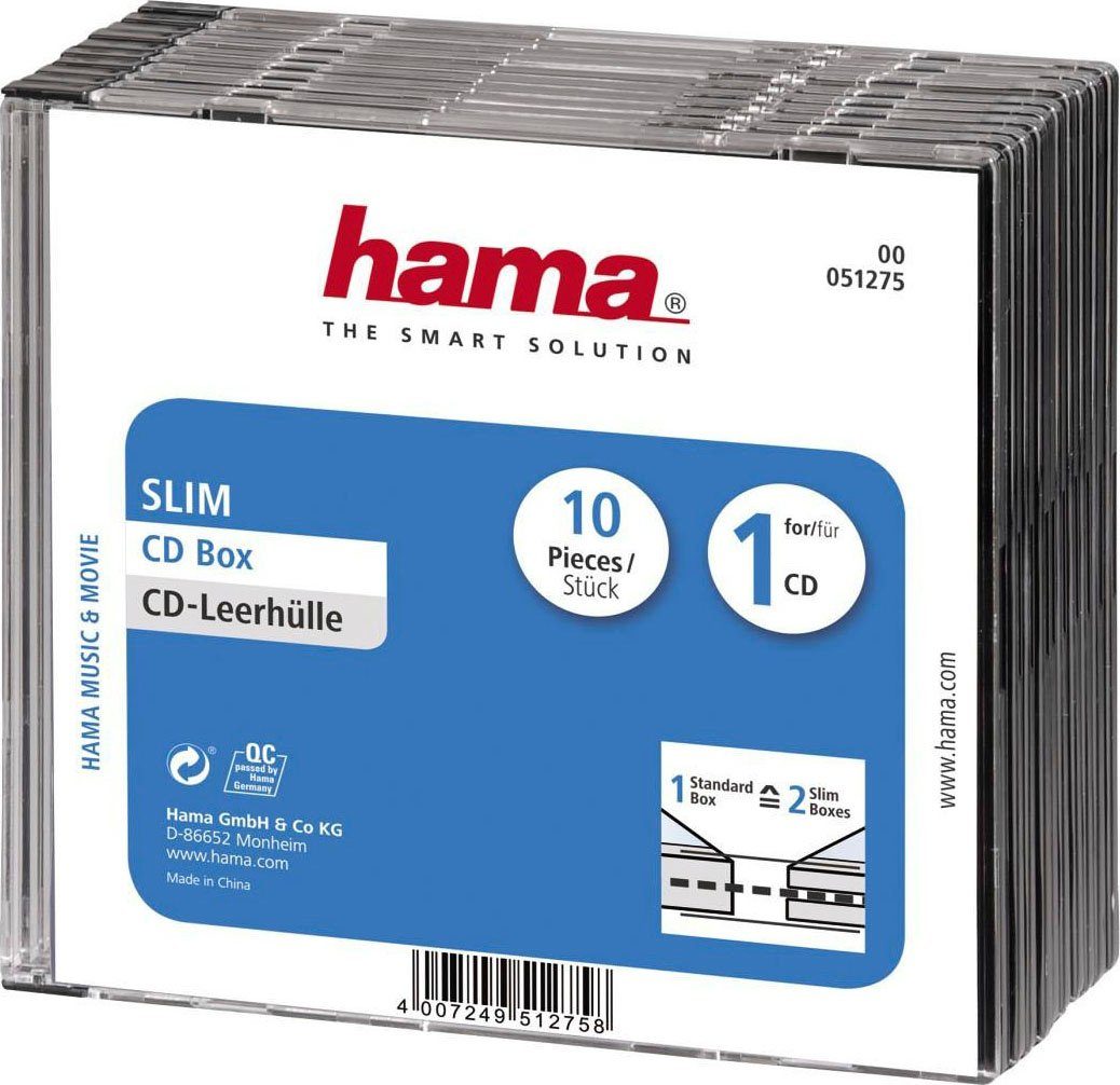 Hama CD-Hülle CD-Leerhülle Slim, 10er-Pack, Transparent/Schwarz Leerhülle für CD