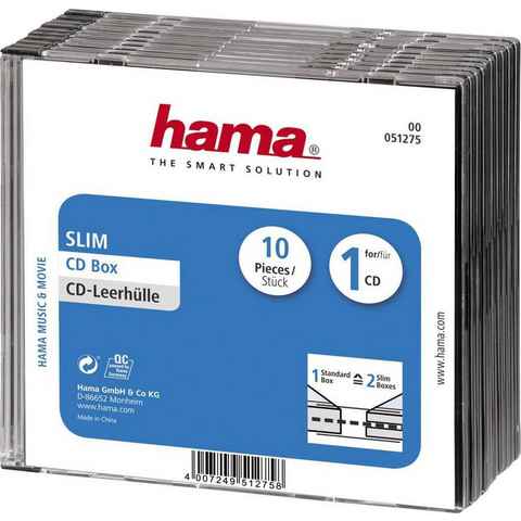 Hama CD-Hülle CD-Leerhülle Slim, 10er-Pack, Transparent/Schwarz Leerhülle für CD