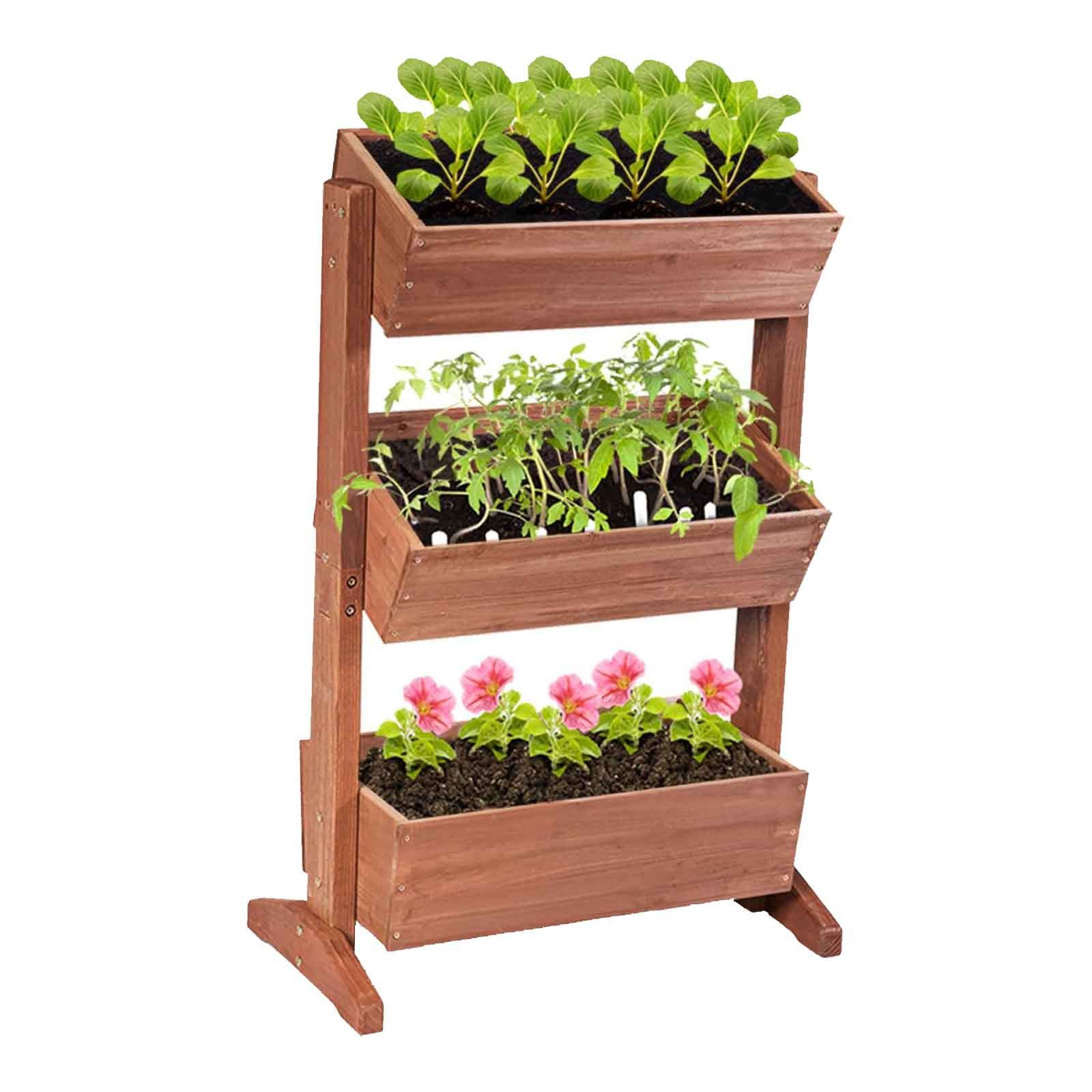 KOMFOTTEU Hochbeet 3 Etagen Blumenbeet, mit verstellbaren Blumentrögen & Ablauflöchern