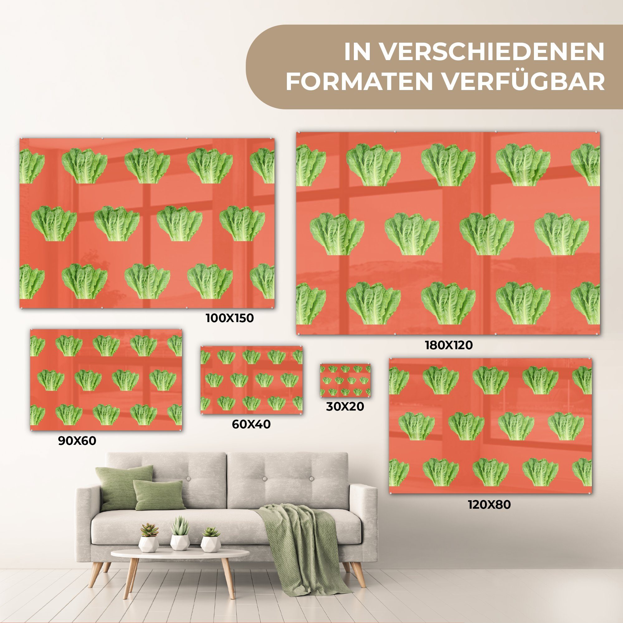 MuchoWow Acrylglasbild Gemüse - Wanddekoration auf - - auf Muster St), Rot, Foto - Wandbild Glas (1 Glasbilder Bilder Glas 
