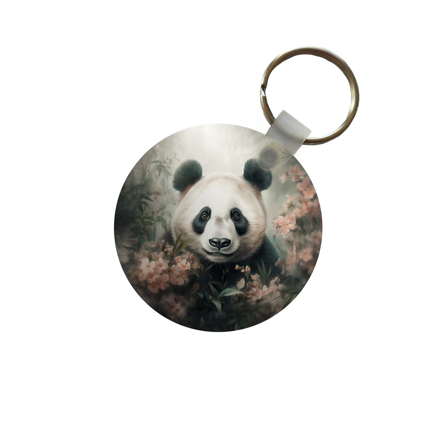 MuchoWow Schlüsselanhänger Panda - Tiere - Pflanzen, Rund, Geschenk für Damen / Herren / Kinder mit Schlüsselring, 5x5 cm