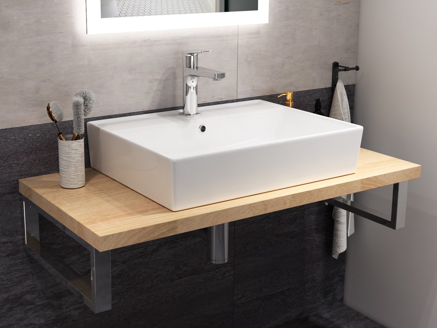 Aqua Bagno Waschbecken 55 cm. weiss glänzend eckig Wandhängend Waschtisch