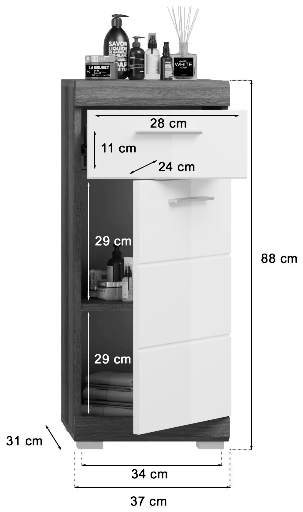 xonox.home Badmöbel-Set Badezimmer Badmöbel-Set SCOUT 4-tlg., mit weißer Hochglanzfront, (Komplett-Set, 4-St., Waschtisch, Hochschrank, Hängeschrank, Spiegelpaneel, Badstandschrank)