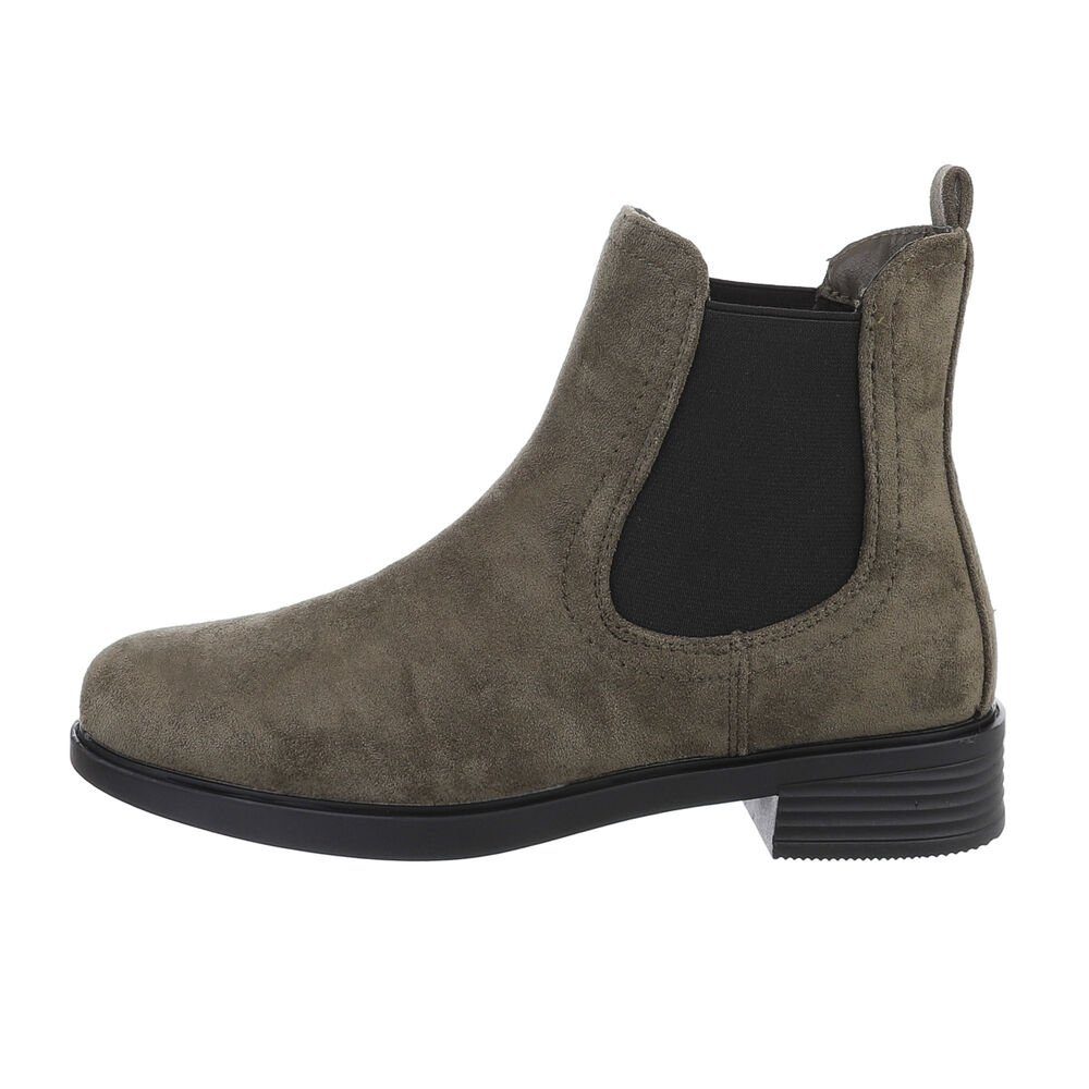 Ital-Design Damen Chelsea Elegant Stiefelette Blockabsatz Chelsea Boots in Olive