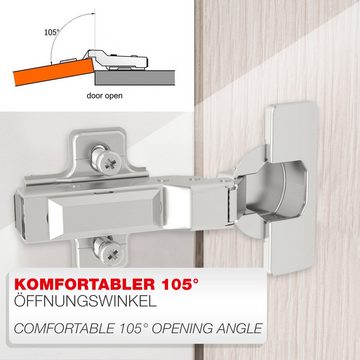 SO-TECH® Türbeschlag SMOOTH Topfband T52 Scharnier mit Dämpfer und Kreuzplatte (6 St), Mittelanschlag