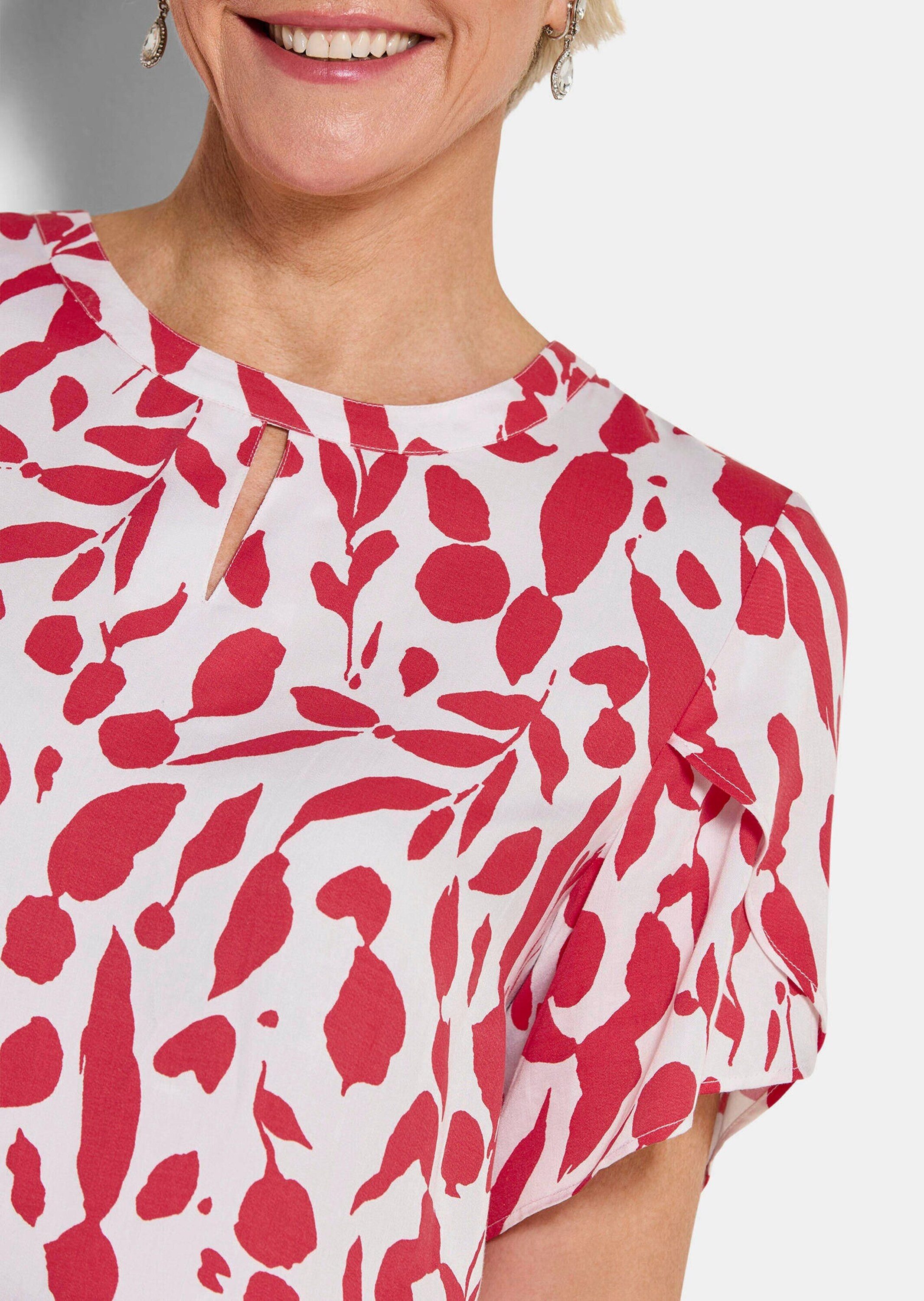 GOLDNER Klassische Bluse Viskosebluse mit Tulpenärmeln Schlupfbluse mit Rundhals mit Schlitz, Gummibund und Halbarm
