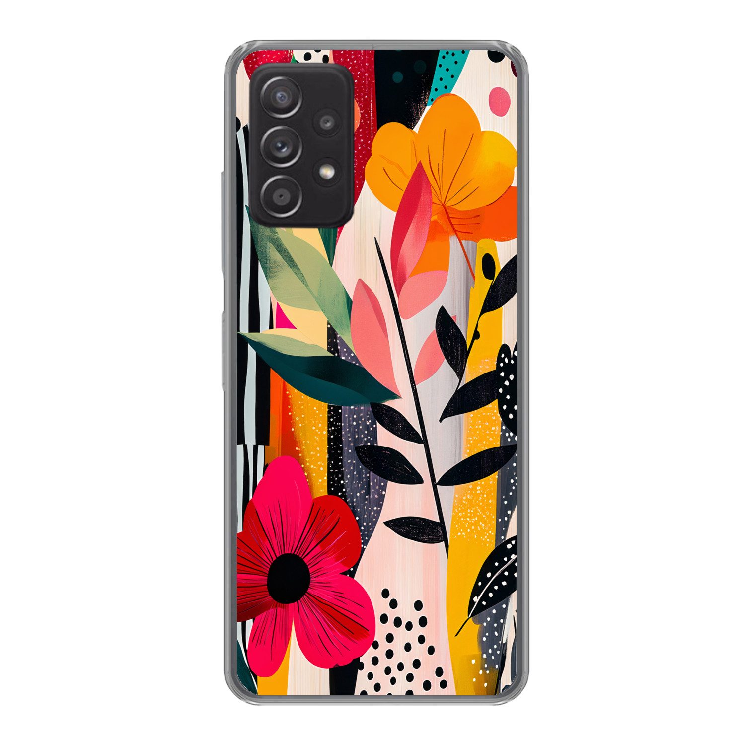 MuchoWow Handyhülle für Samsung Galaxy A53 5G Blumen - Blätter - Abstrakt - Farbenfroh, Phone Case, Silikon, Schutzhülle Dünn