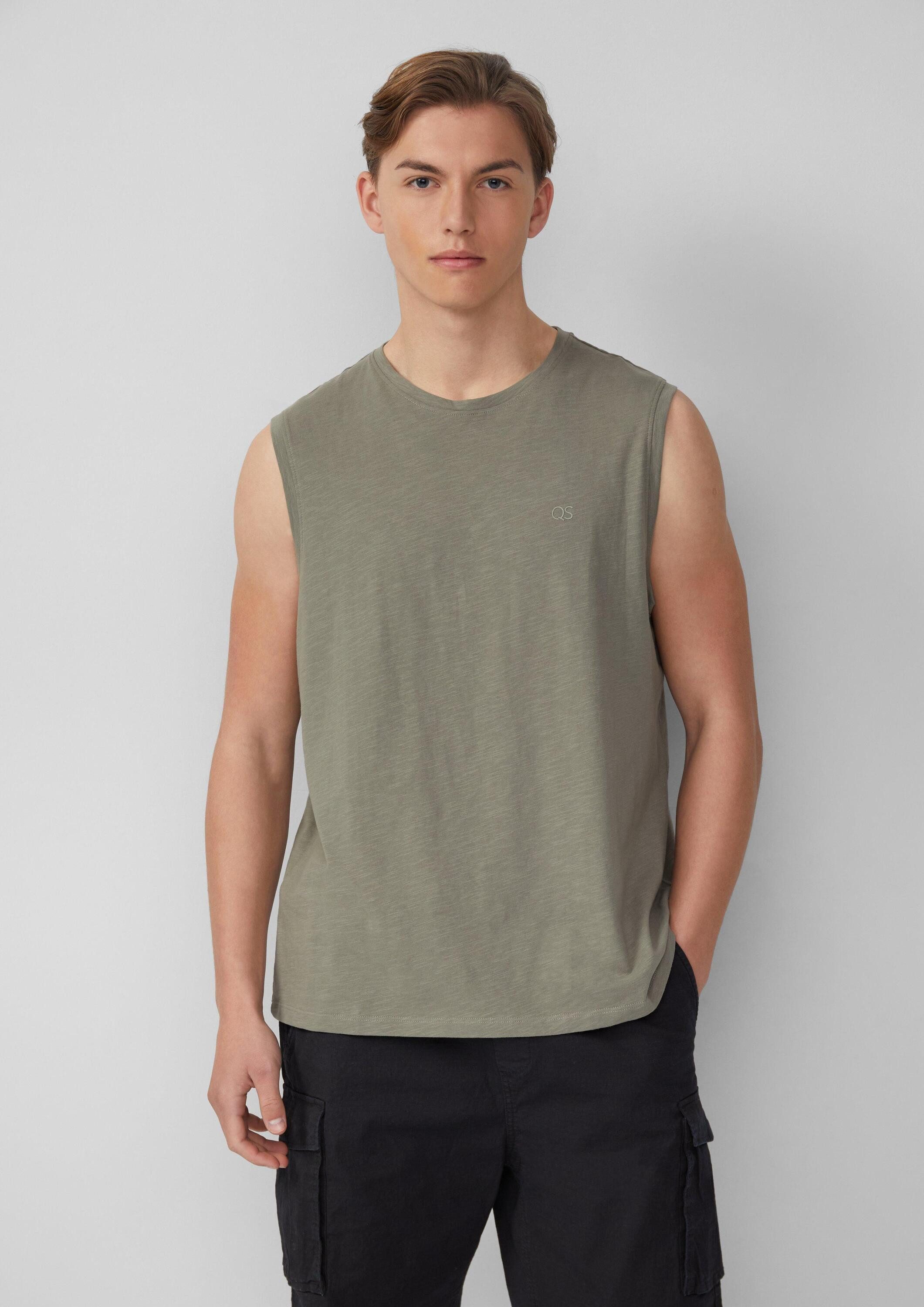 QS Muskelshirt T-Shirt Tanktop mit Flammgarnstruktur und Logoprint