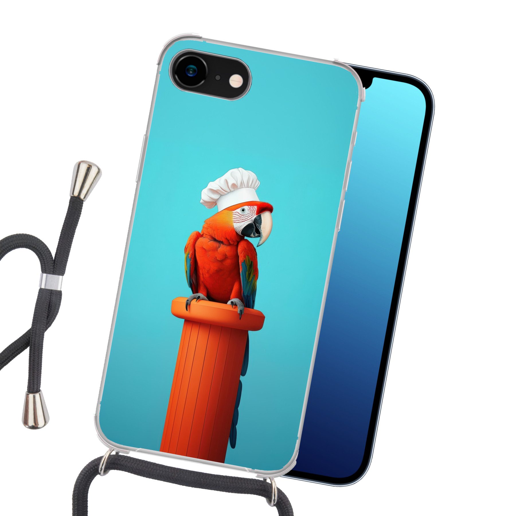 MuchoWow Handyhülle für Apple iPhone 8 Ara - Kochmütze - Sockel - Lustig, Tragbare Handyhüllen mit Kette zum umhängen, Handykette Handyband