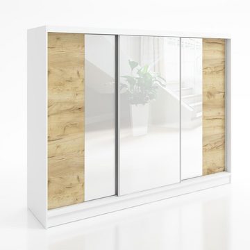 A&J MöbelLand GmbH Schwebetürenschrank VIDA 200 cm 3-türig Schrank 4 Schubladen 3 Spiegel