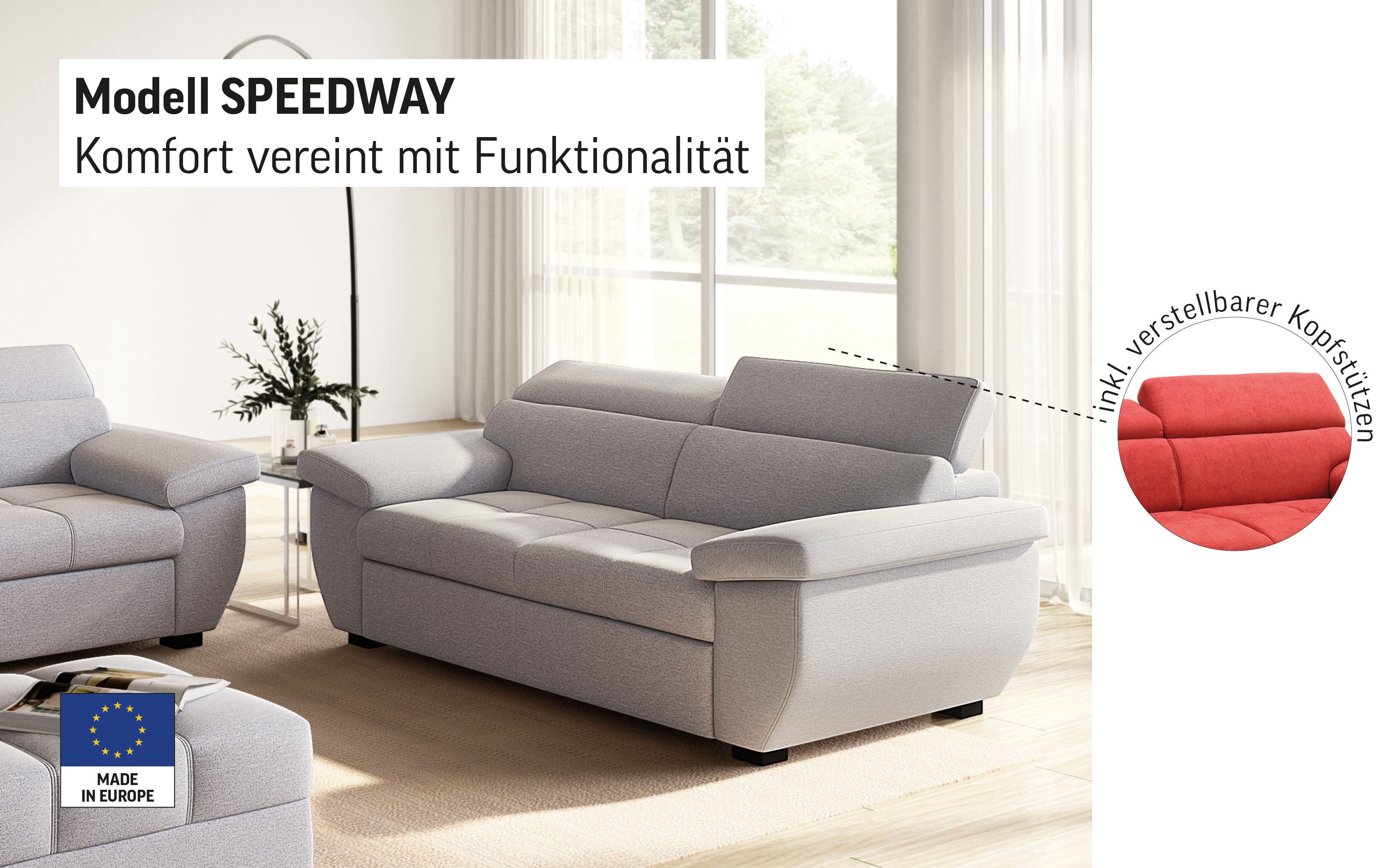 COTTA 2-Sitzer Speedway, Big-Sofa mit Kopfteilverstellung
