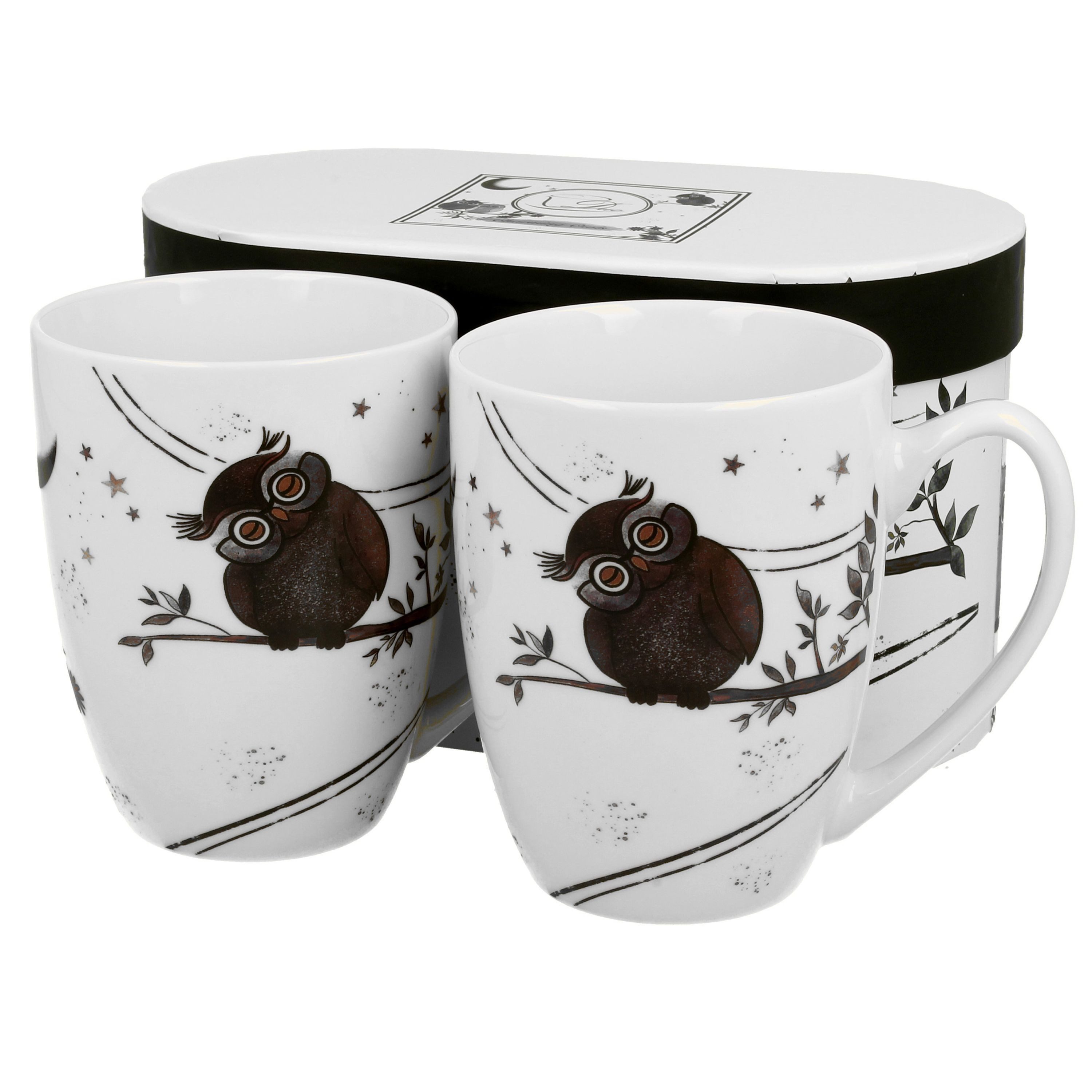 MamboCat Becher Charming Owls 2x Becher 300ml 2 Personen Eulen Porzellan Tee Kaffee, Porzellan