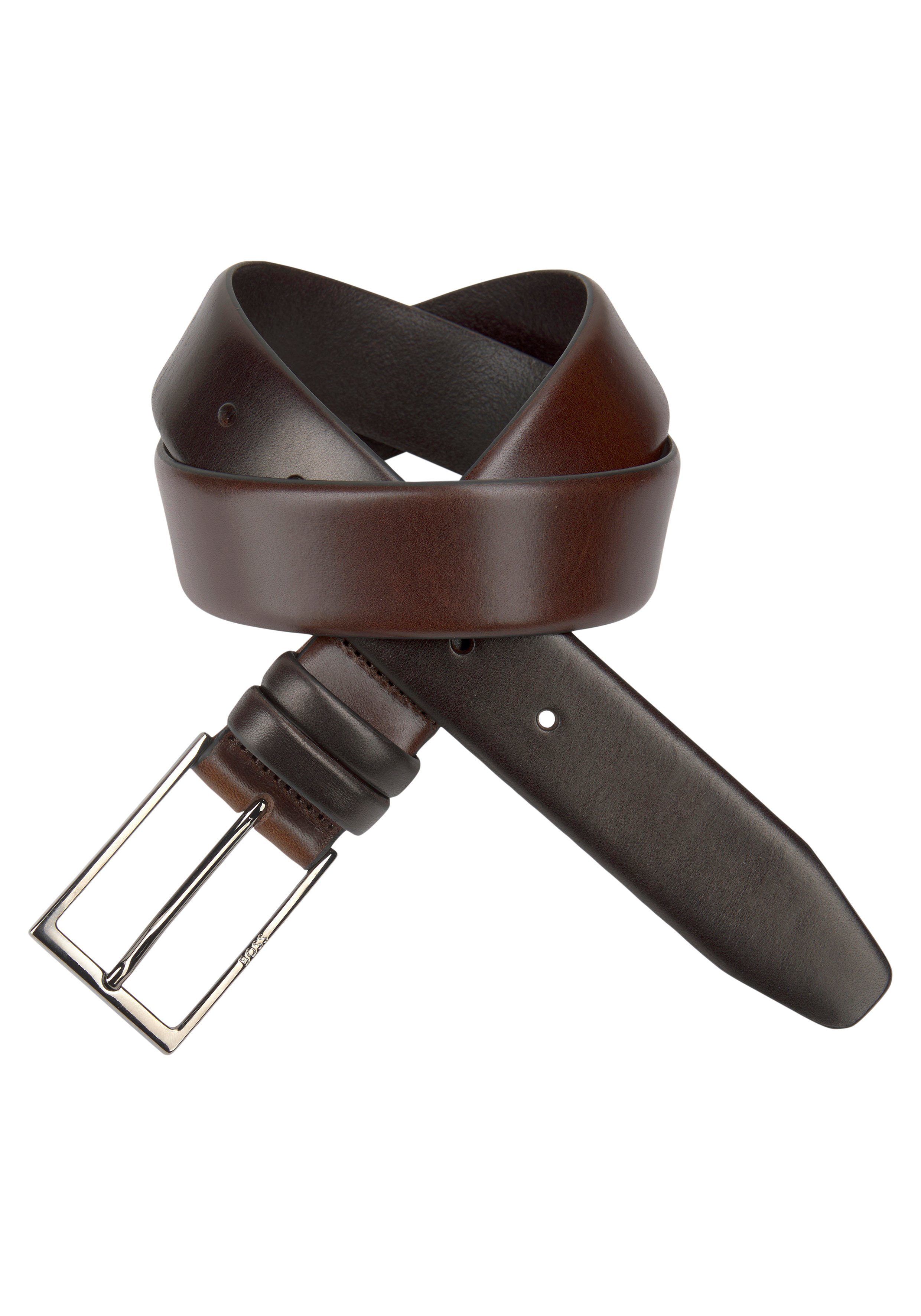 BOSS Ledergürtel Carmello aus gegerbtem Leder mit HUGO BOSS Logo-Prägung auf Metallschliesse Dark Brown | Gürtel
