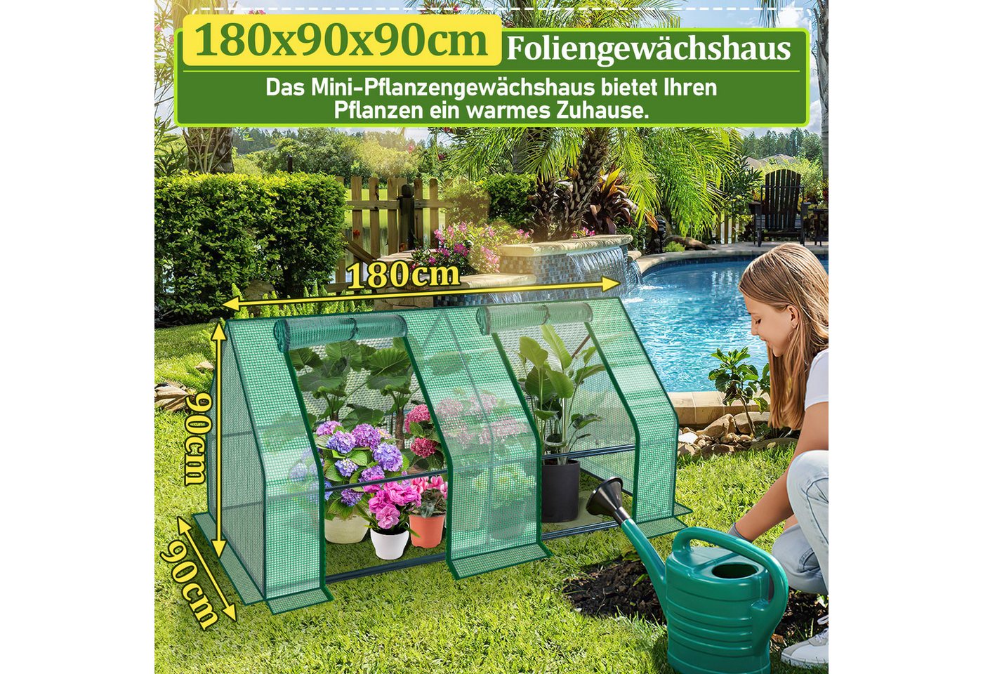 Thumbnail - Clanmacy Gewächshaus Foliengewächshaus Gewächshaus mit 3 seitlichen Rolltüren,Grün, Stabil, robust und sicher