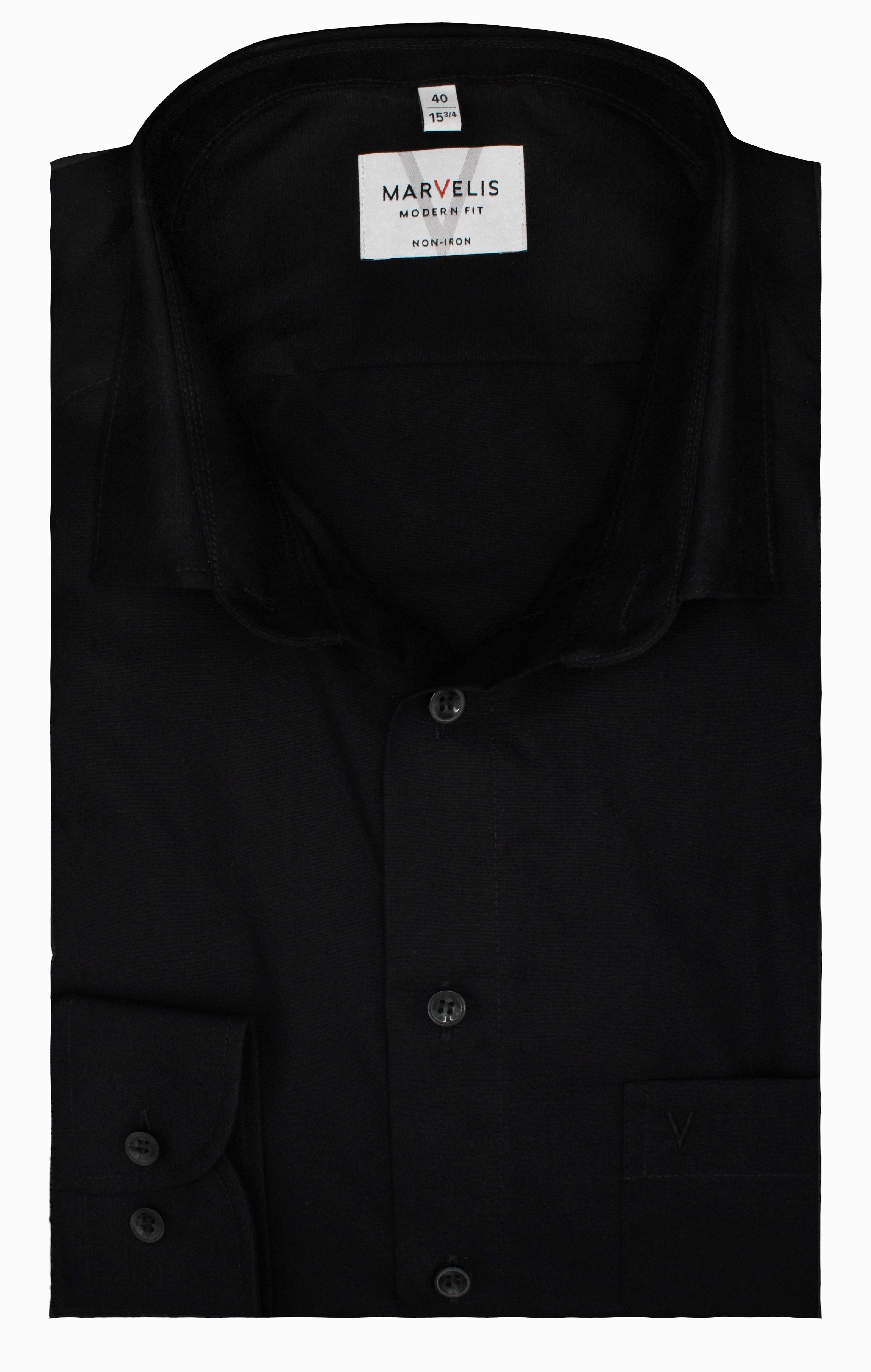 MARVELIS Businesshemd Schwarz, Modern Fit, Bügelfrei, 100% Baumwolle, New K günstig online kaufen