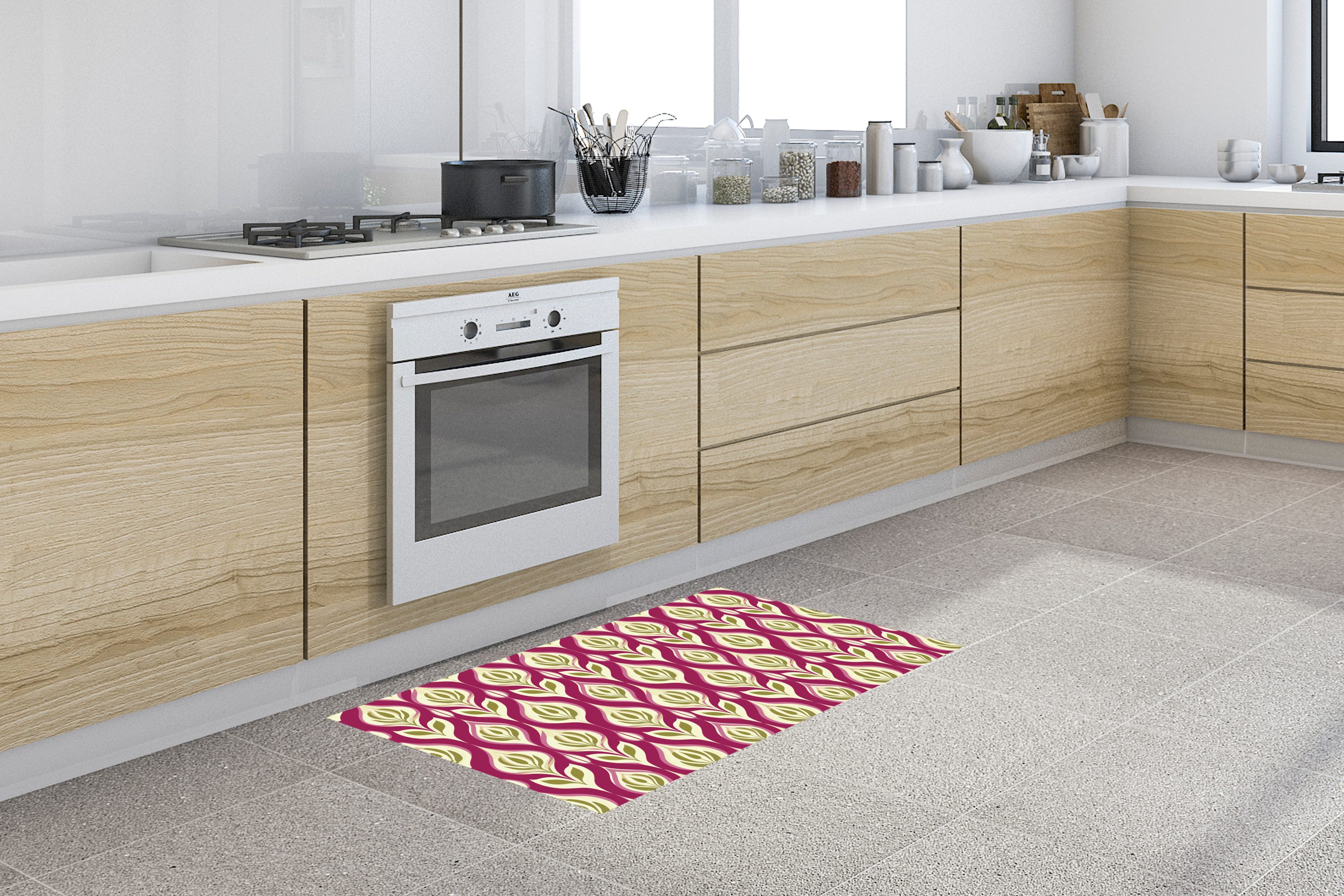 MuchoWow Küchenläufer Retro - Floral - Lila, aus Kunststoff, Küchenteppich, Läufer für Küche, Rutschfest, Küchendeko, 120x50 cm