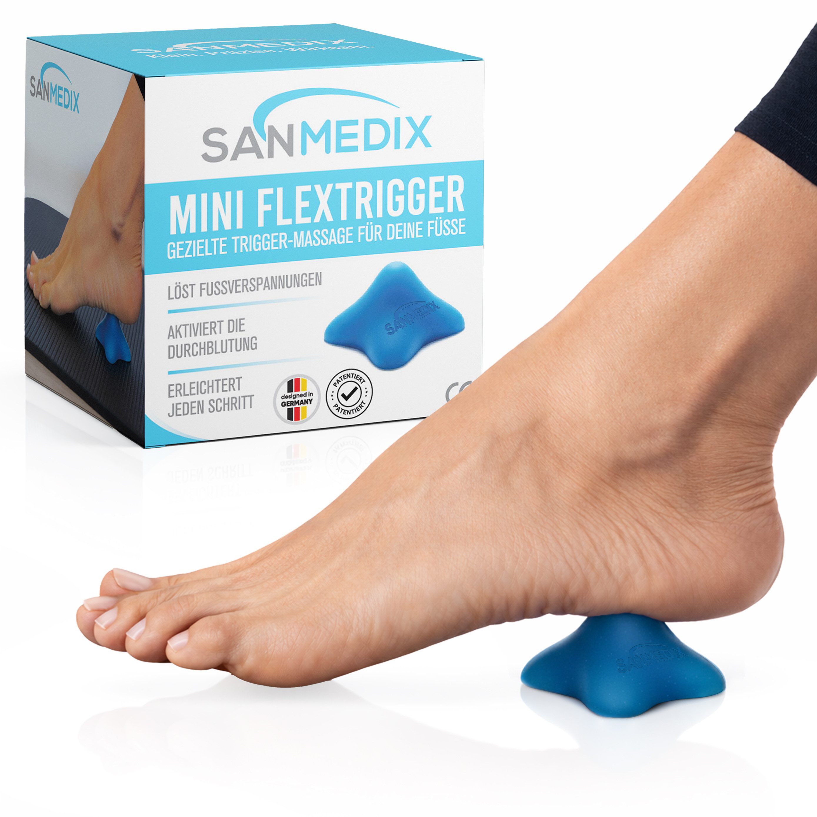 Sanmedix Fußmassagegerät Mini Fußtrigger – Triggerpunkt-Massage für Füße, Fußreflexzonen Massage bei Plantarfasziitis, Fersensporn